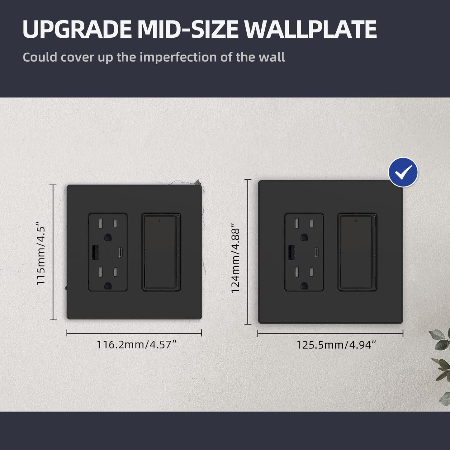 ELEGRP 2-Gang Screwless Decorative Wall Plates, Mid-Size Cover Plates, Unbreakable Thermoplastic Faceplate Cover for