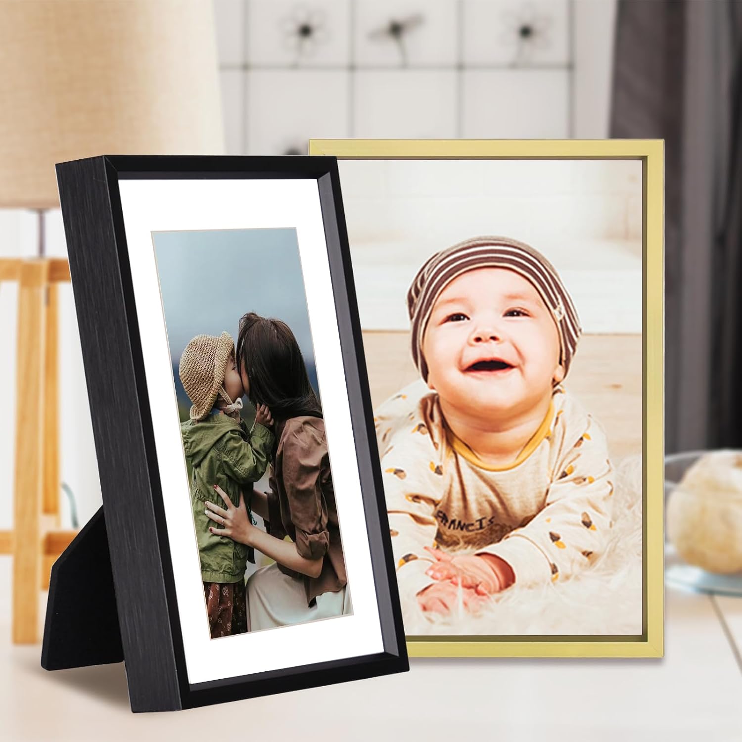BKABOT 3x4 Brass Aluminum Photo frames 3 Pack HD Glass Mat 2x3 Wall Table | Brushed aluminum Picture frames,removable