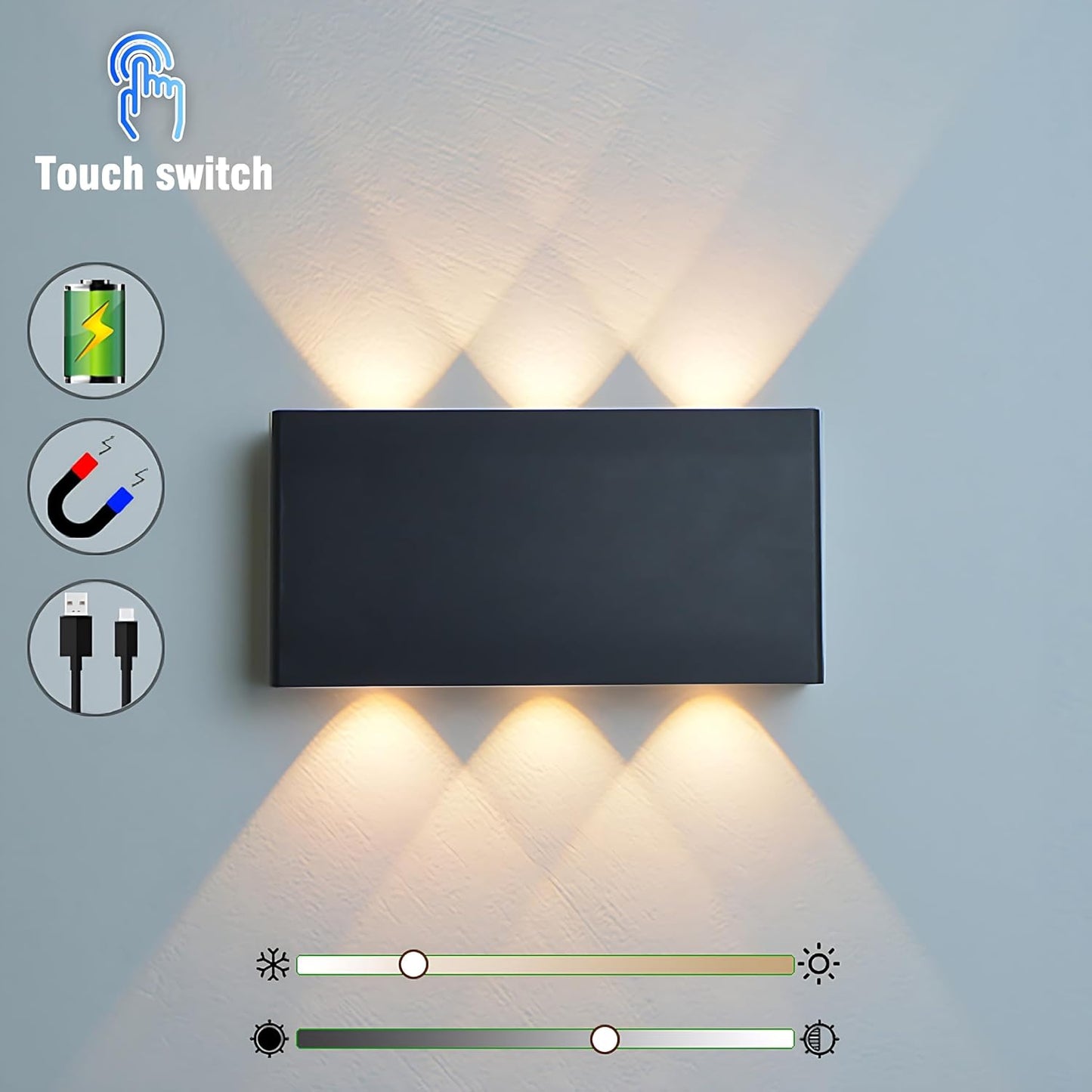Shelprojsu 2 Pcs LED Magnetic Wall Sconce Lights,5000mAh Wireless Bedside Wall Light USB Rechargeable Reading Wall