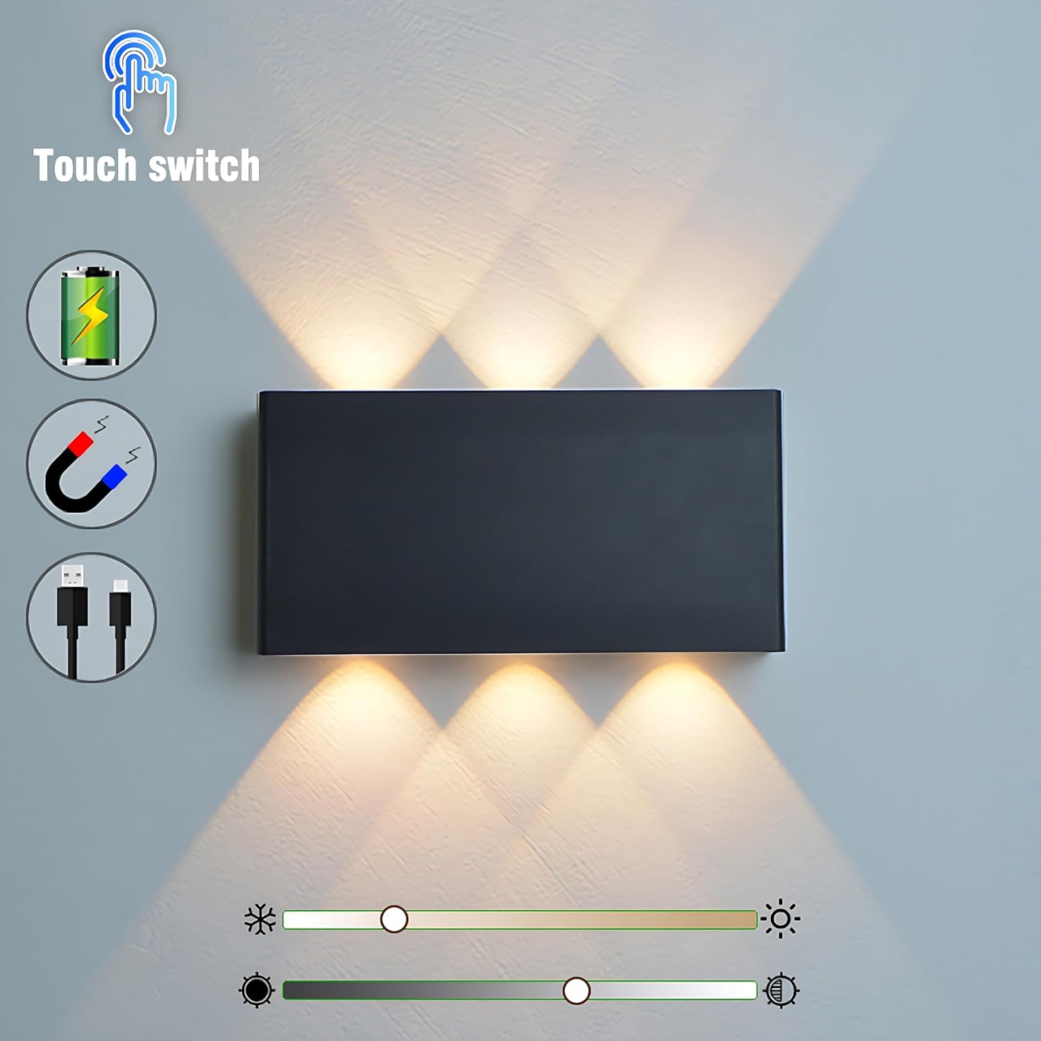 Shelprojsu 2 Pcs LED Magnetic Wall Sconce Lights,5000mAh Wireless Bedside Wall Light USB Rechargeable Reading Wall