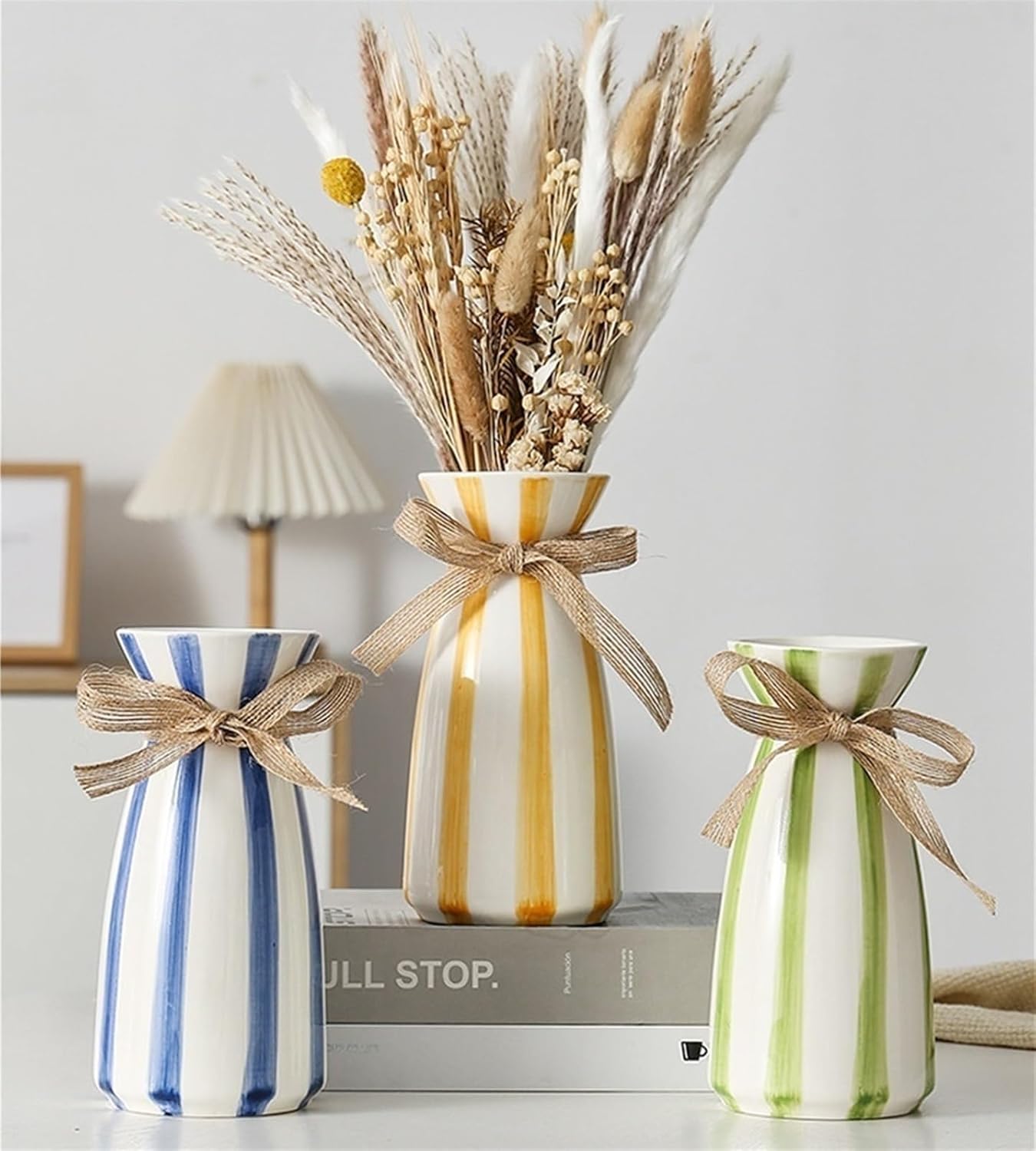 Modern simple striped ceramic vase / 3.9 x 7.9 / Blue