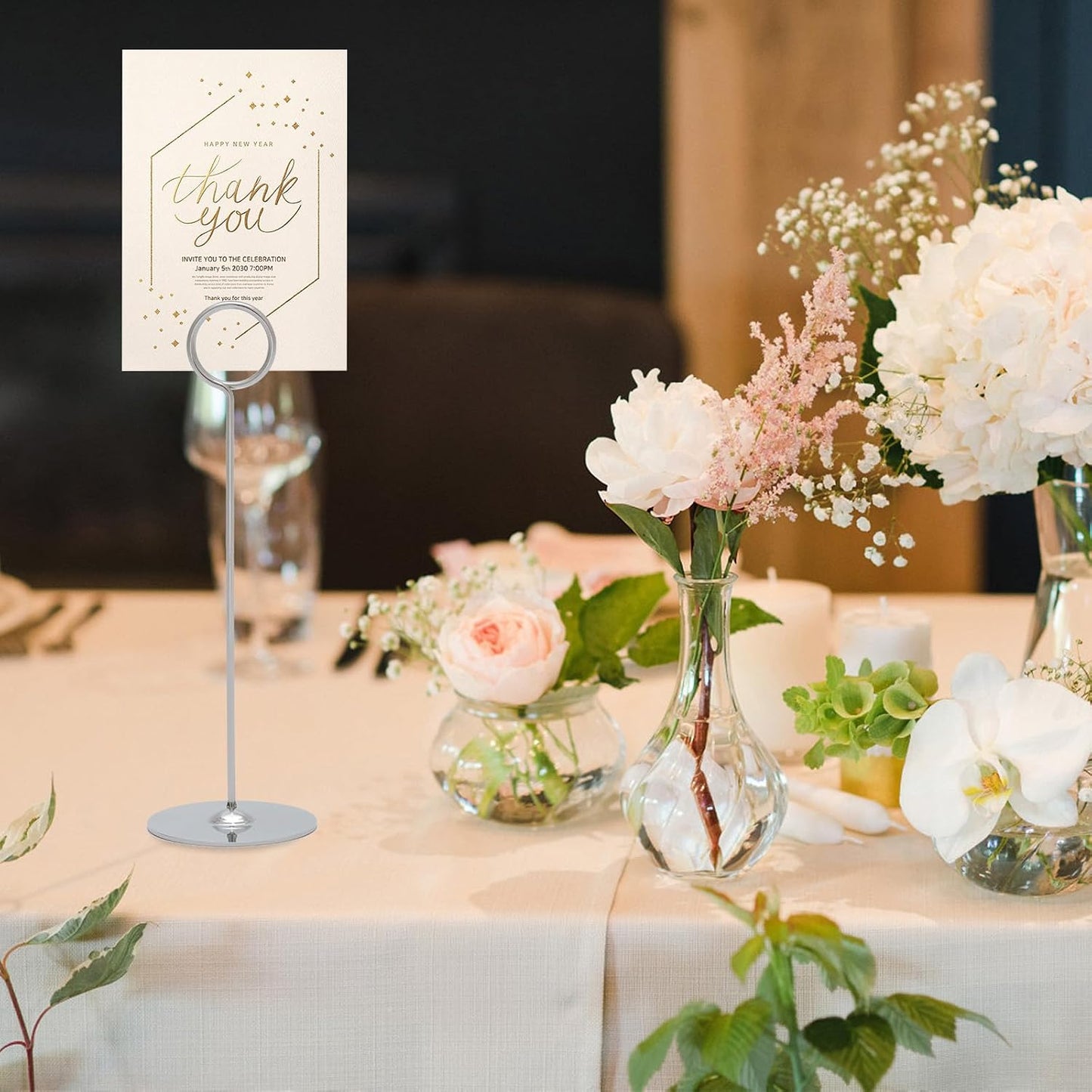 Urban Deco 16 Pieces Table Card Holder 8 inches Silver Place Steel Card holders for Photos, Food Signs, Memo Notes