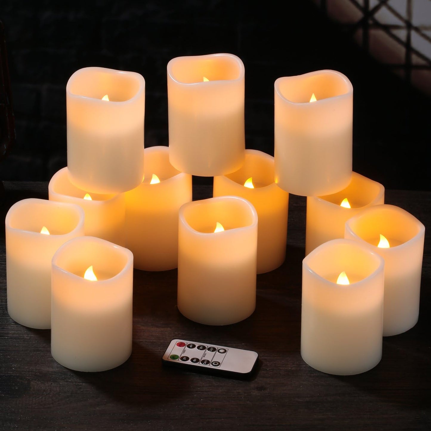 Flameless Candles Battery Operated Candles Set of 12(D:3" X H:4") Pillar Real Wax Led Candles with 10-Key Remote and