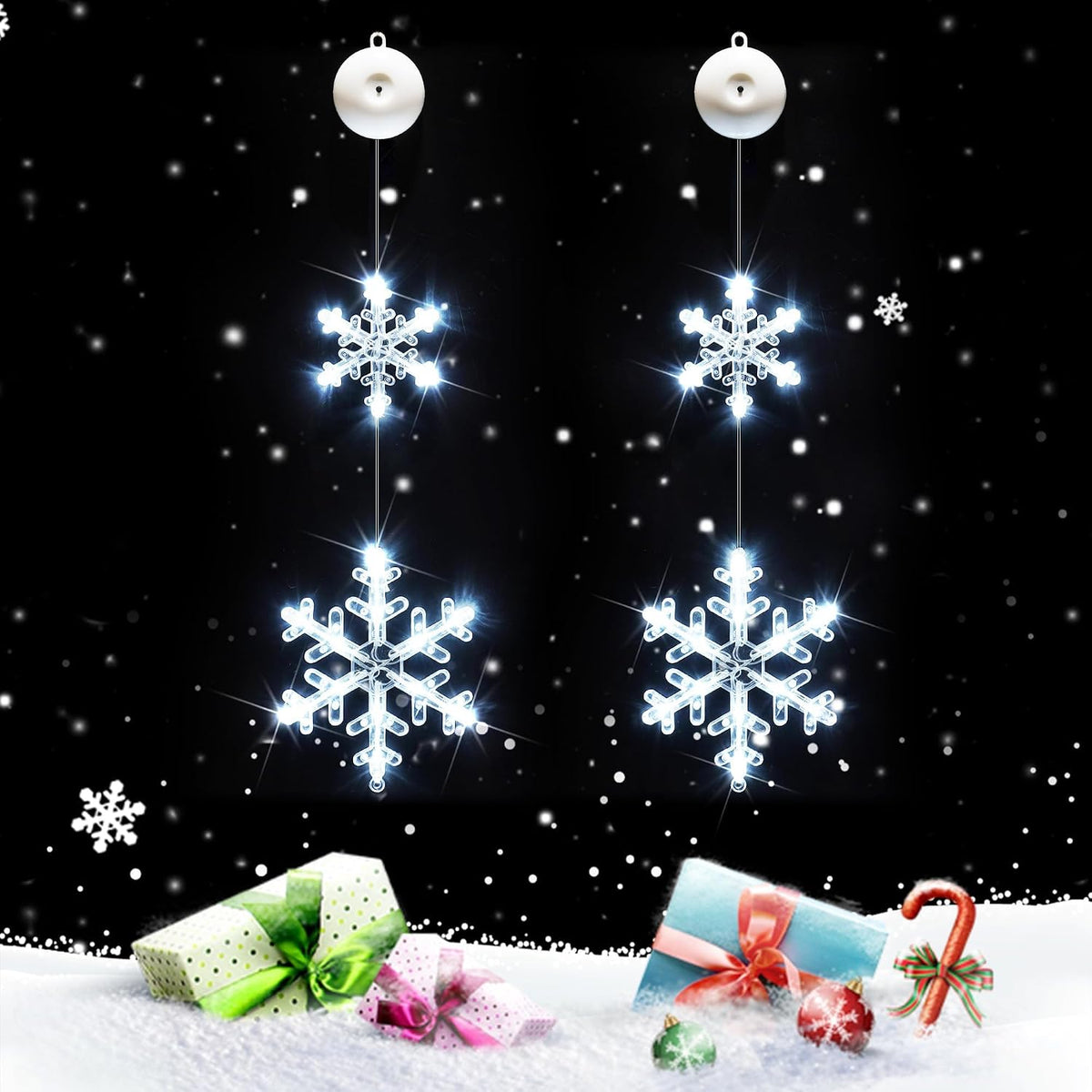 suddus Christmas Window Lights Decoration, 2Pcs Snowflake Lights Cool White