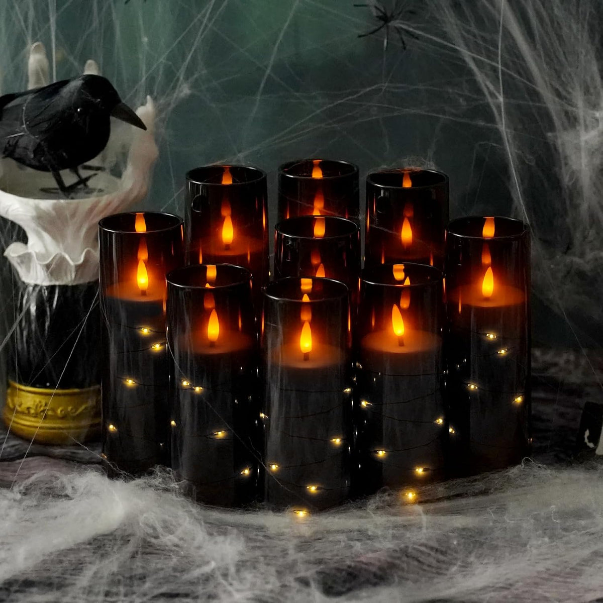 Nimiko Flickering Flameless LED Candles, 9 Pcs with Embedded Star String, Acrylic LED Pillar Candles with Remote