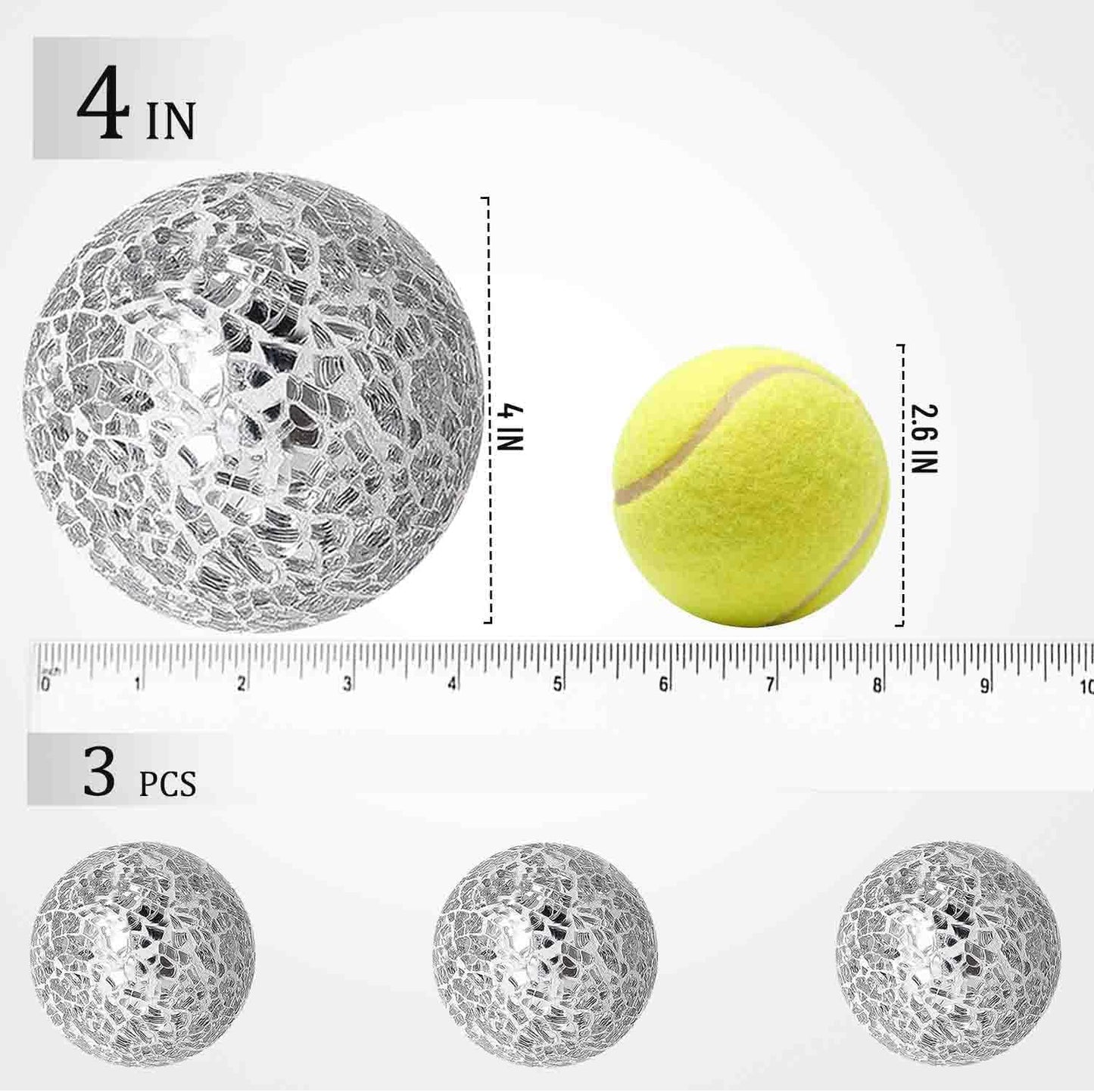 Vases Dining / in Decorative Orbs Glass Balls / Silver / 4 Inch / Set of 3