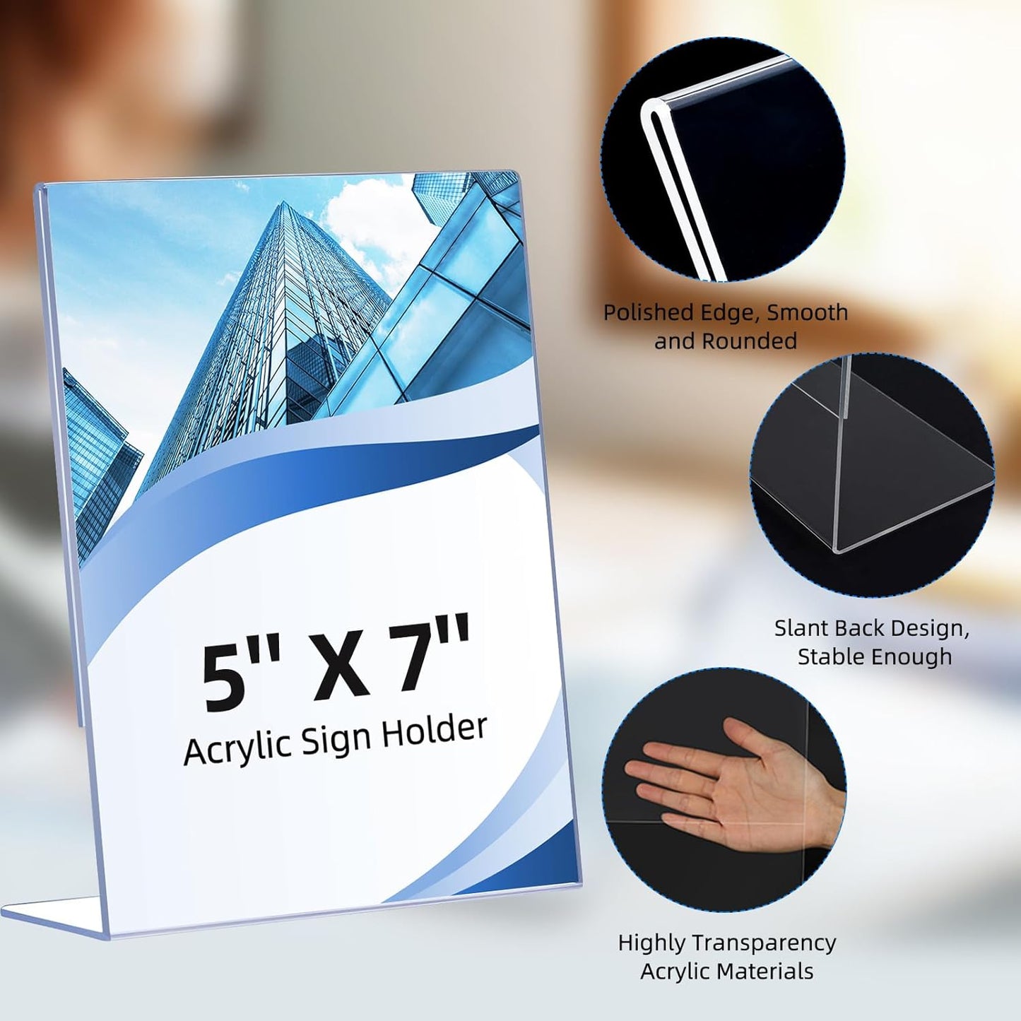 Slanted Back Acrylic Sign Holders for Business & Store / 5 x 7 / Vertical / Set of 12