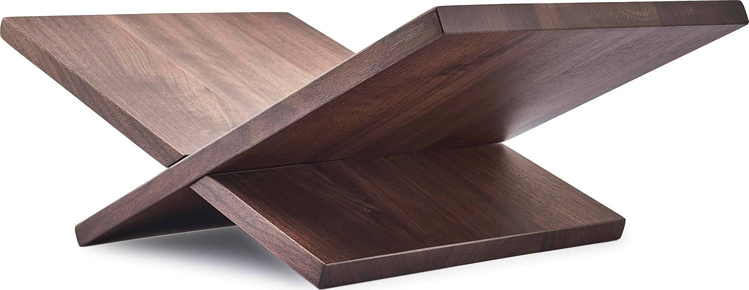 Honygebia Solid Walnut Wood Book Stand, Cross Frame Open Display Holder | Solid Walnut Wood, 14mm Thick Panels, 9.5"D x