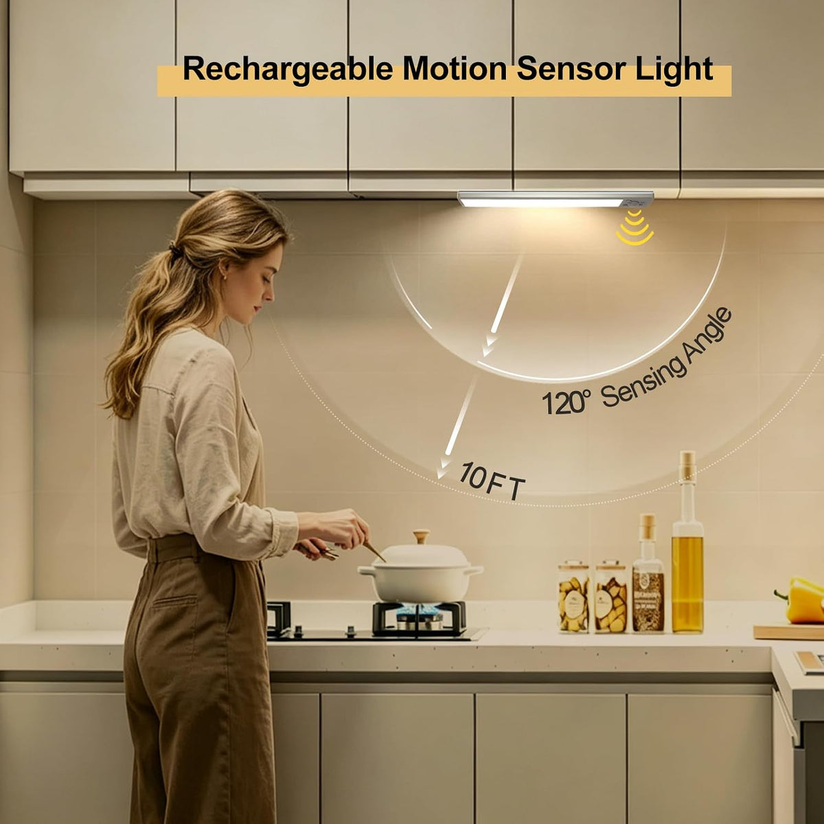 12inch Motion Sensor Light Indoor 6pcs Magnetic Closet Lights，Under Cabinet Lighting Wireless, Rechargeable,with 3
