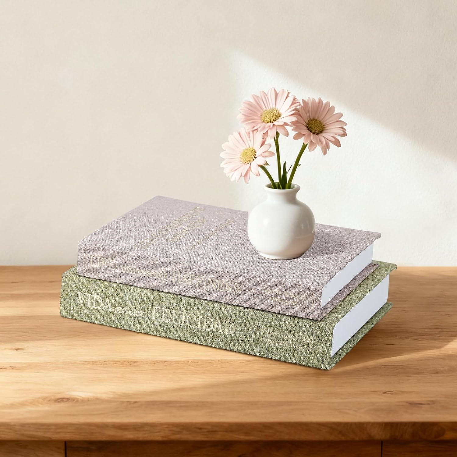 & Purple Linen Faux Book Boxes / Green / Set of 2