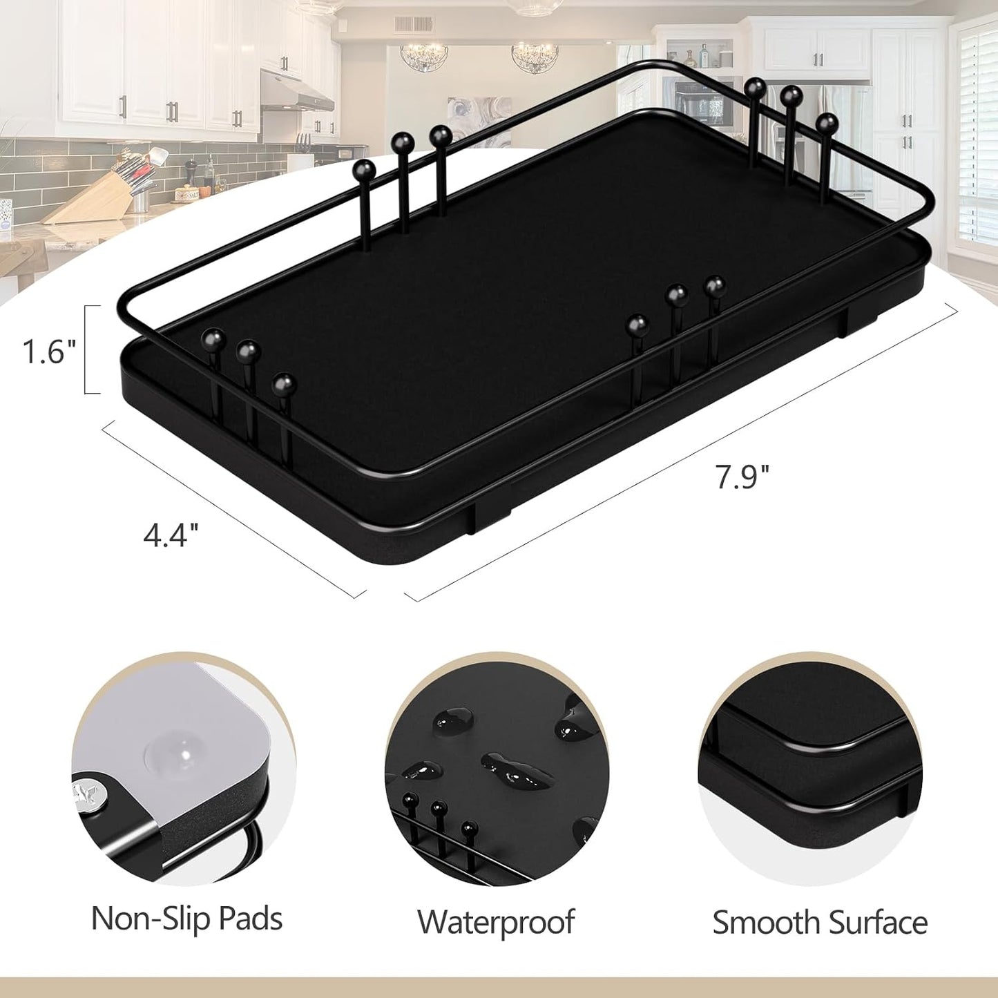 Kitchen Tray for Soap Dispenser Spice Salt / 7.9 x 4.4 x 1.6 / Black + Black