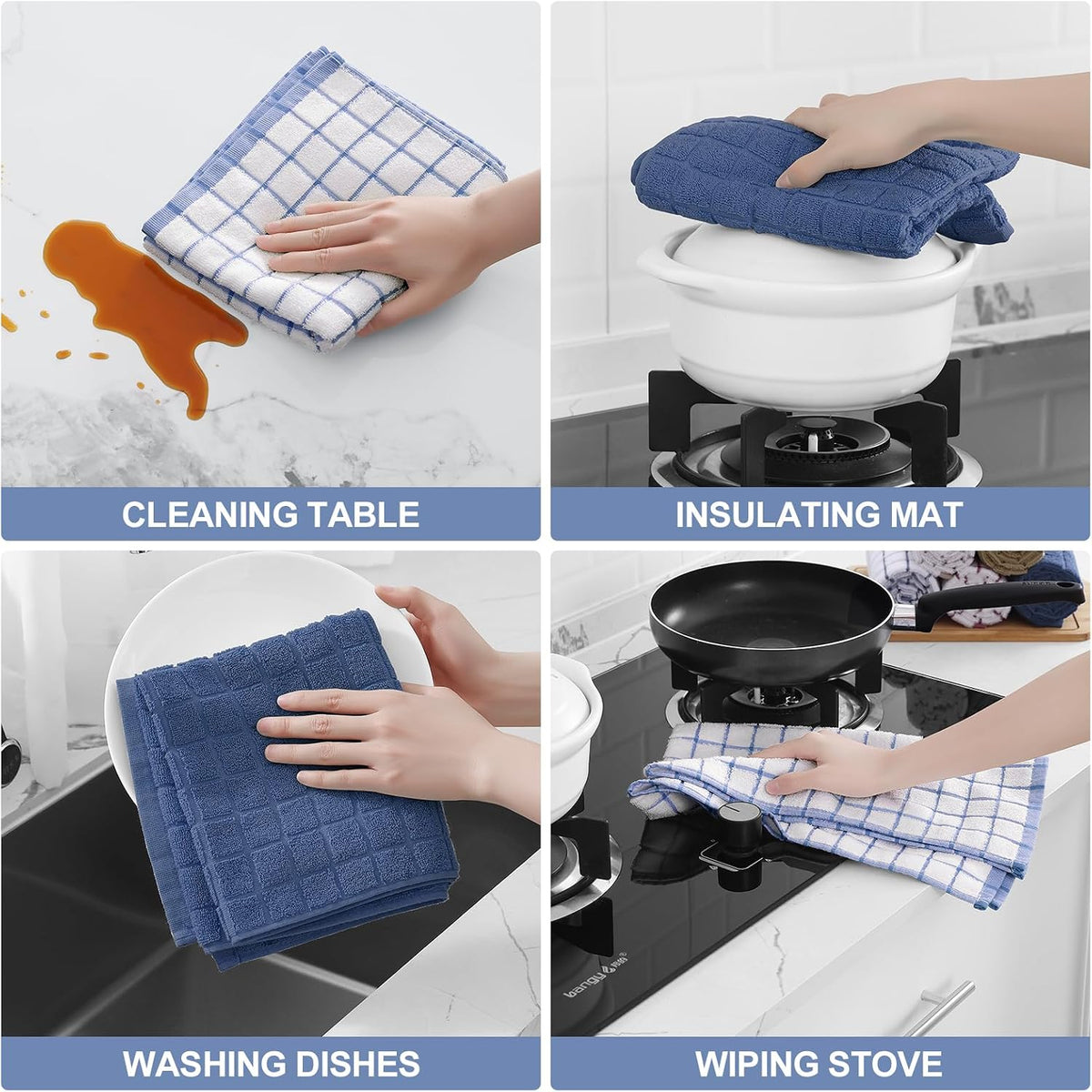 Homaxy Large Premium Cotton Kitchen Towels 16"x 28", 12 Pack, Navy Blue | Natural Ring Spun 390 GSM Dish Towels, Super