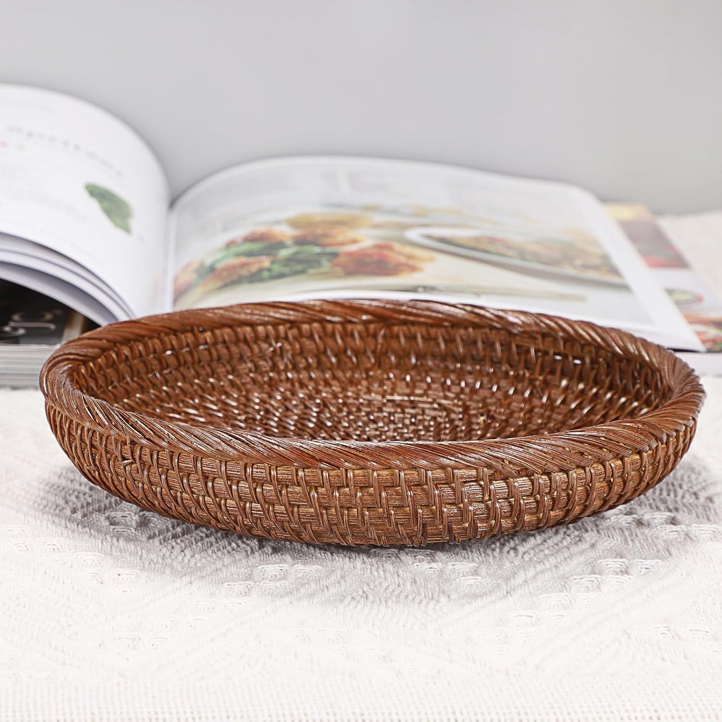 Small Key Basket Bowl for Entryway 7.6" Round Woven Wicker Basket Fruit Serving / Small, 7.6 / Brown