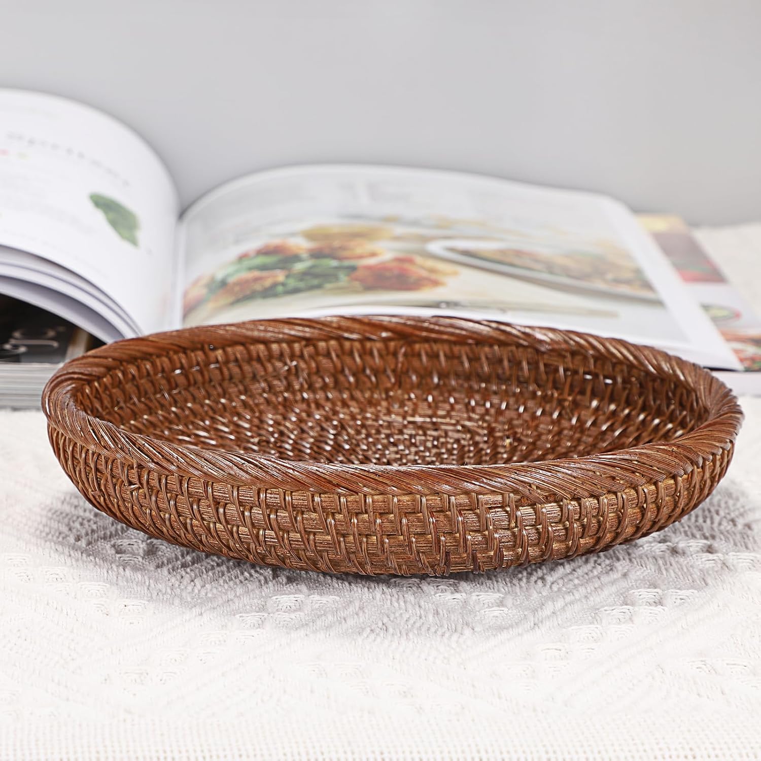 Small Key Basket Bowl for Entryway 7.6" Round Woven Wicker Basket Fruit Serving / Small, 7.6 / Brown