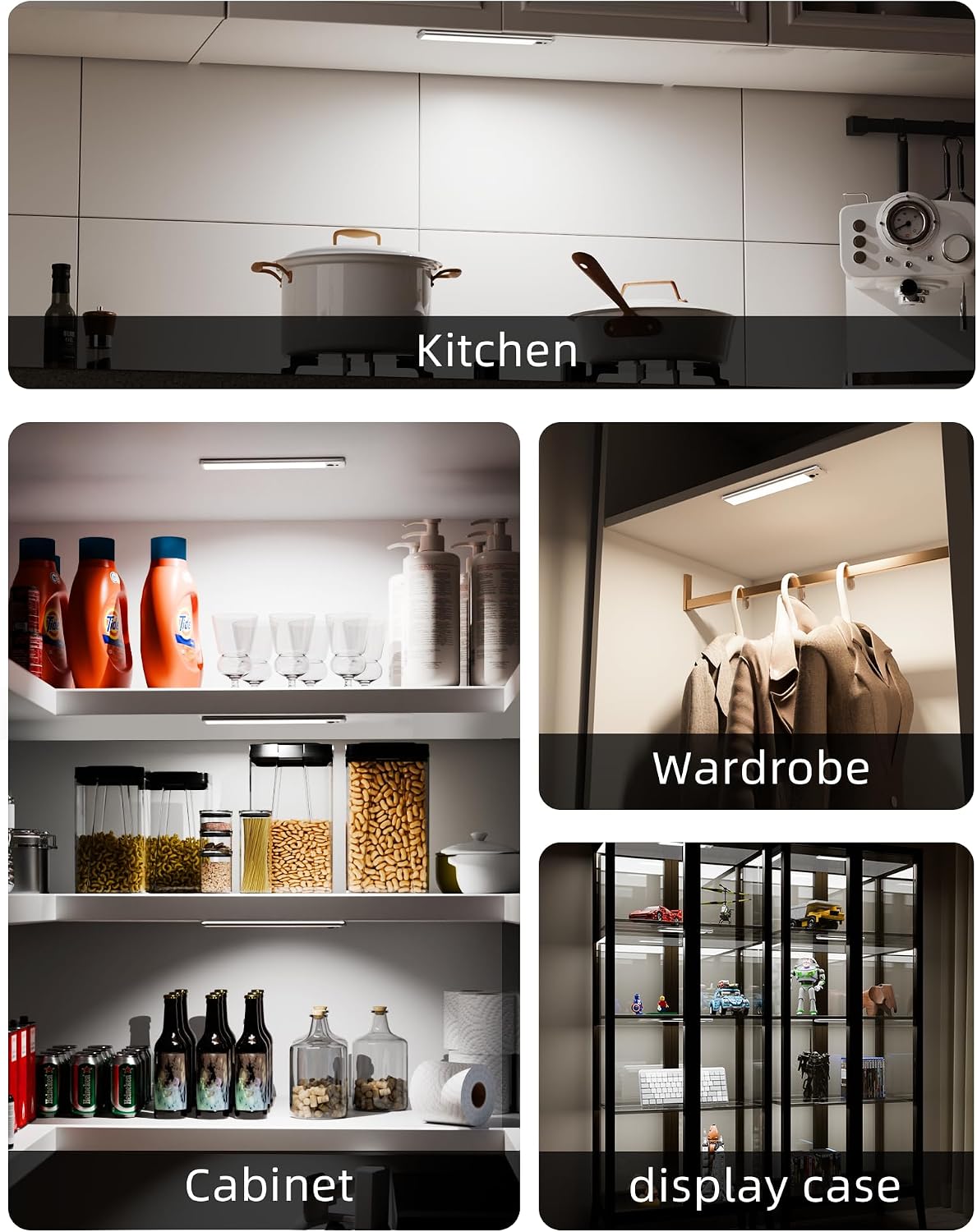 EZVALO Under Cabinet Lights,14.5In Motion Sensor Light Indoor Dimmable, Super Bright 4000mAh Rechargeable Closet Lights