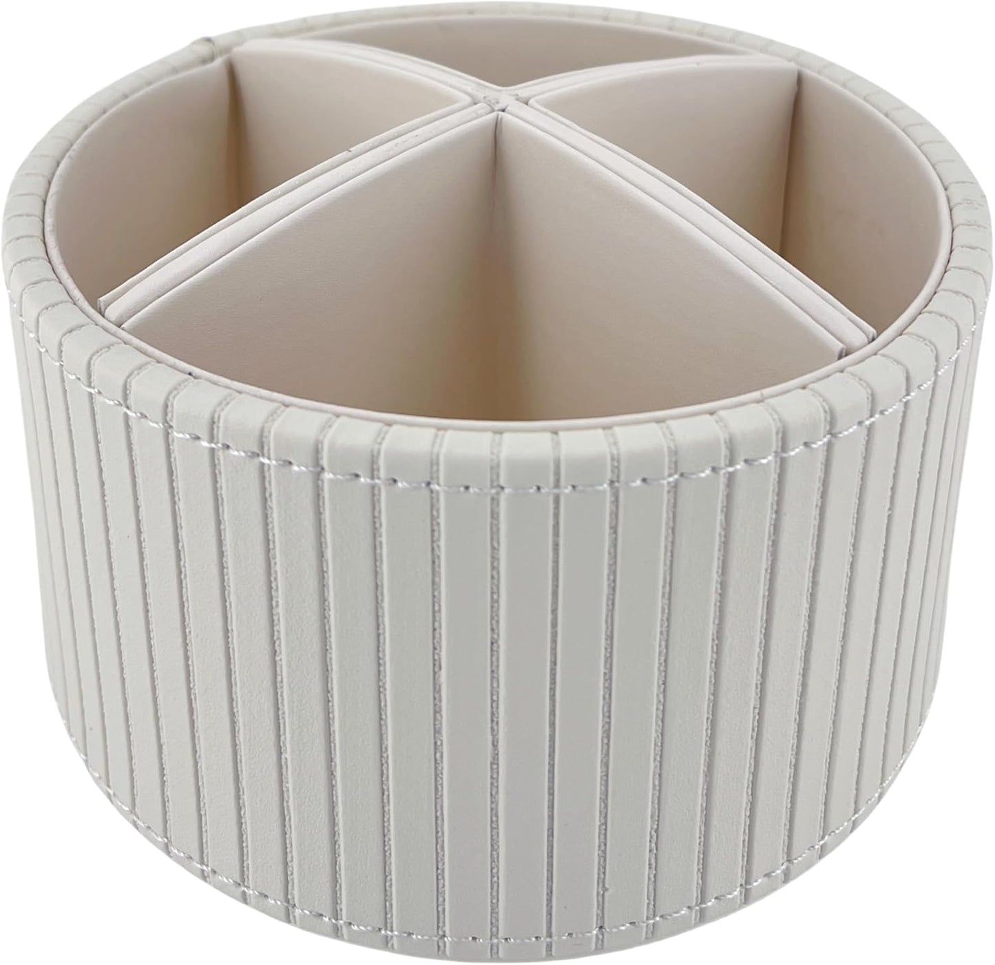 PU Leather Round TV Remote Control Holder / White Stripe