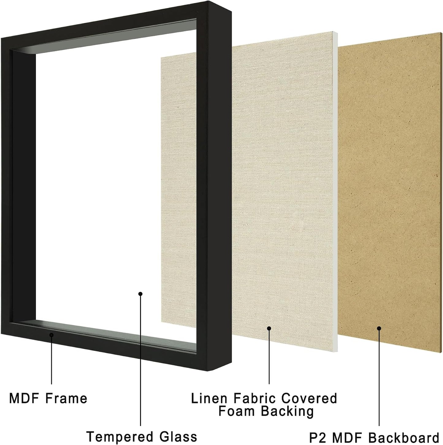 11x14 Shadow Box Display Case with Tempered Glass, Black Wooden Large Memory Shadow Box Frame with Soft Linen Back