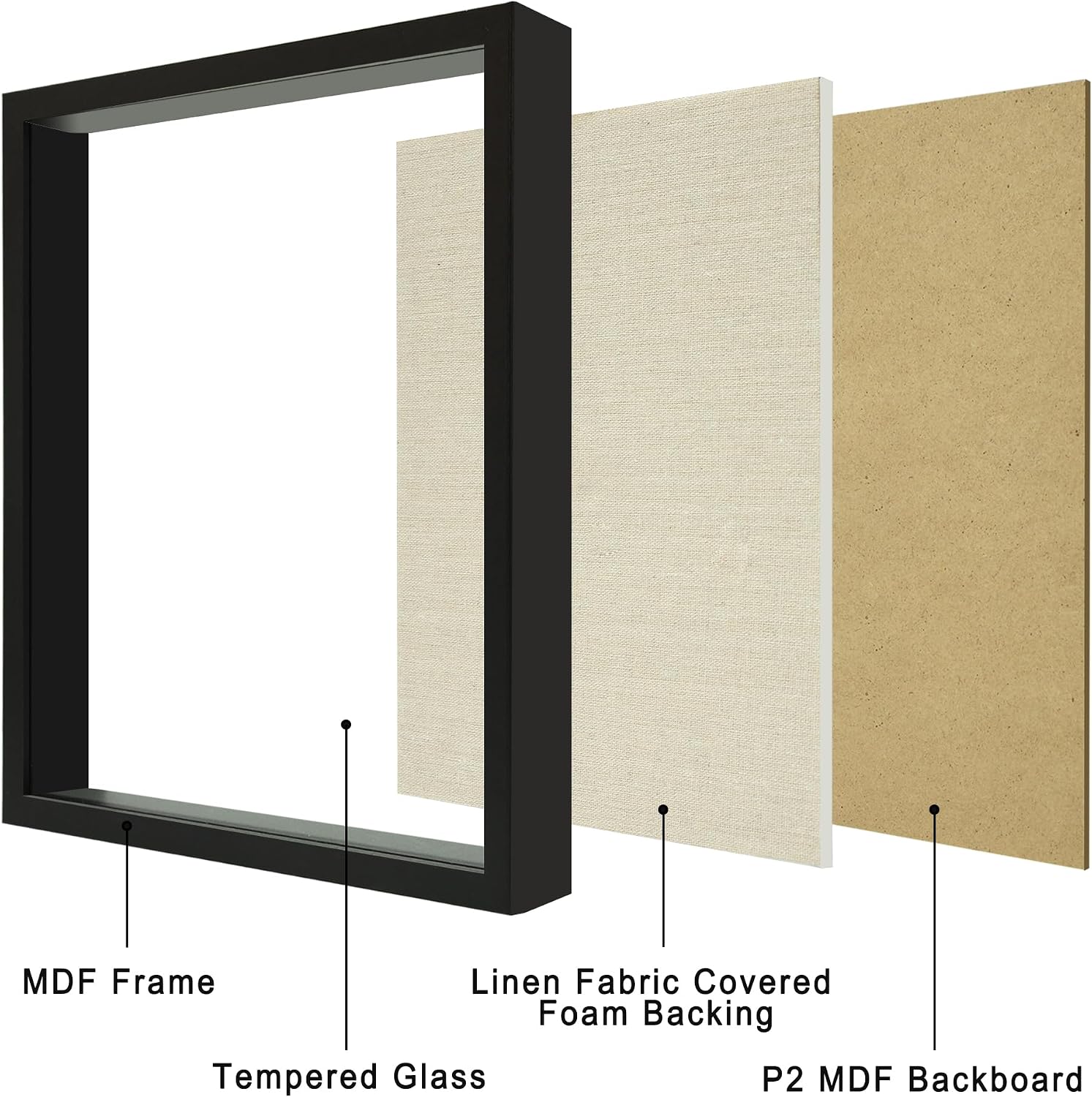 11x14 Shadow Box Display Case with Tempered Glass, Black Wooden Large Memory Shadow Box Frame with Soft Linen Back