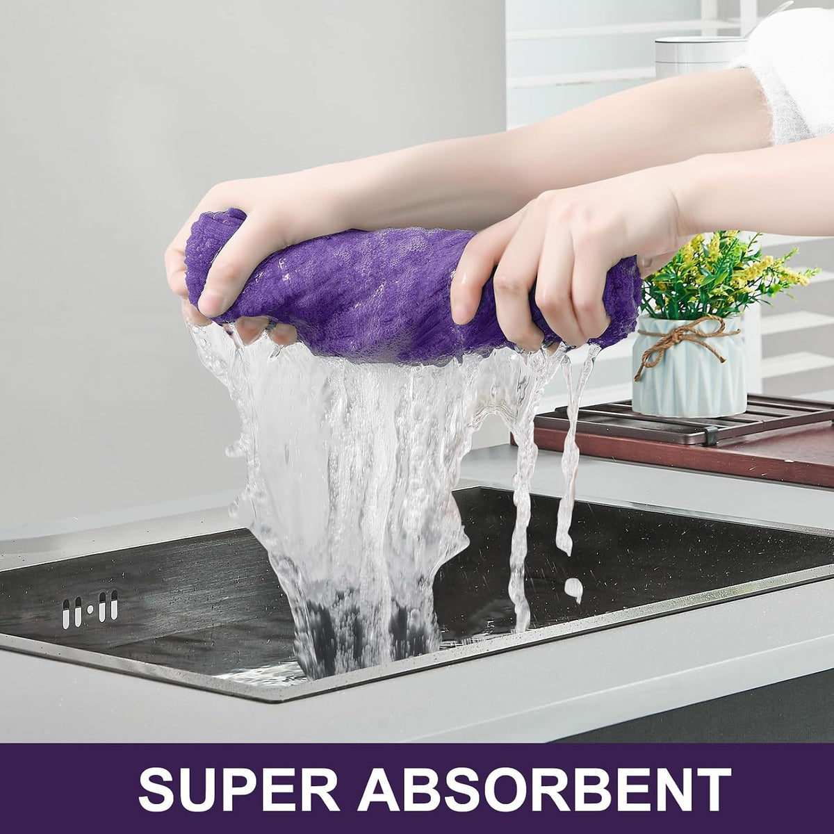 Homaxy Large Premium Cotton Kitchen Towels 16"x 28", 8 Pack, Purple | Natural Ring Spun 390 GSM Dish Towels, Super
