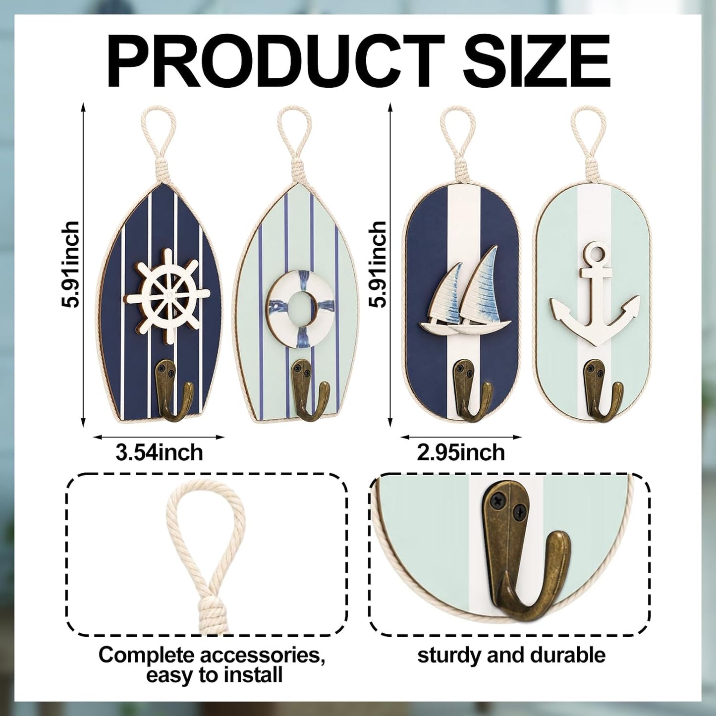 Sea Wall Hooks Wall Mounted Key Holder Beach Bathroom Decor Summer Rustic / Nautical / Set of 4