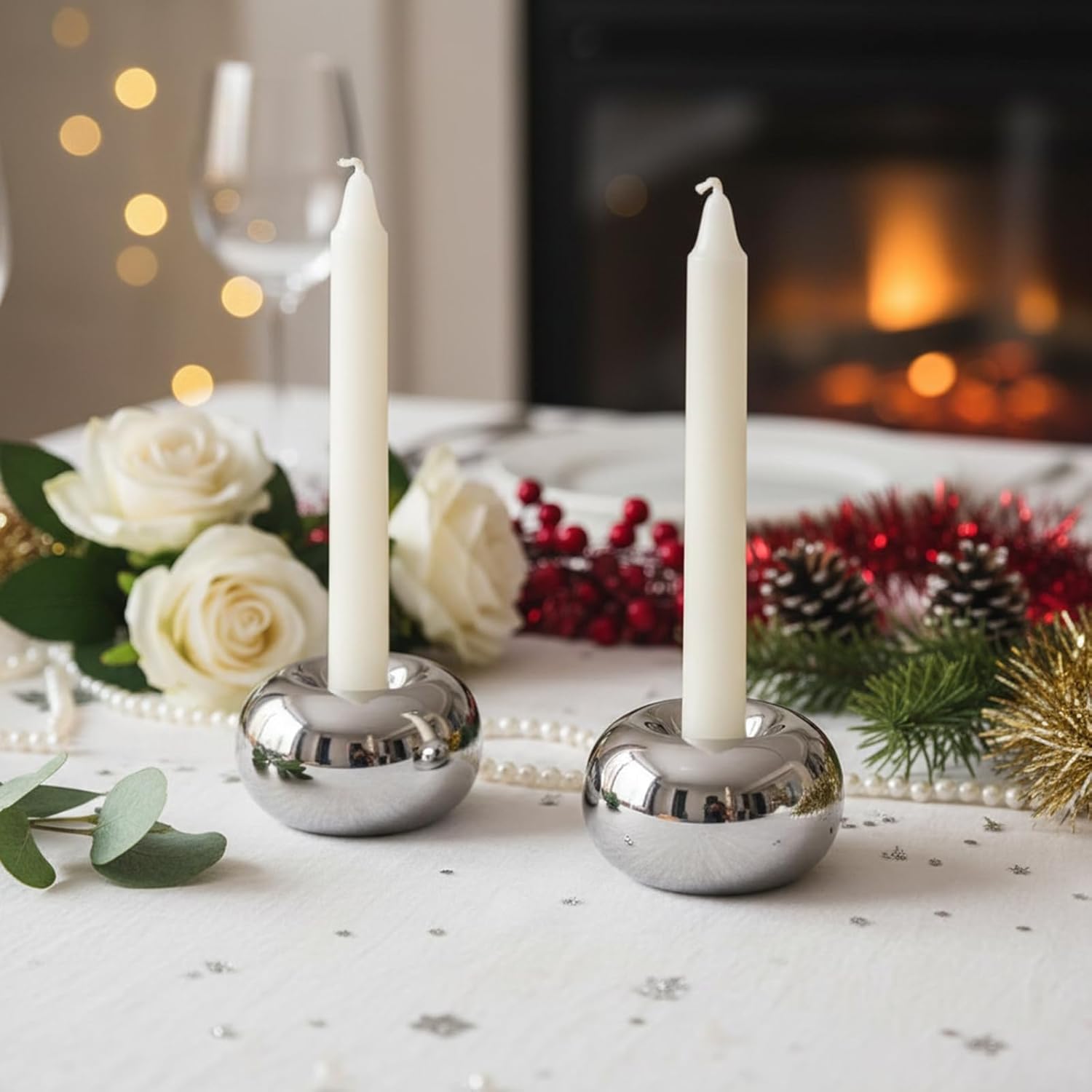 Modern Doughnut Shaped Candlestick Holder / Silver / Set of 2