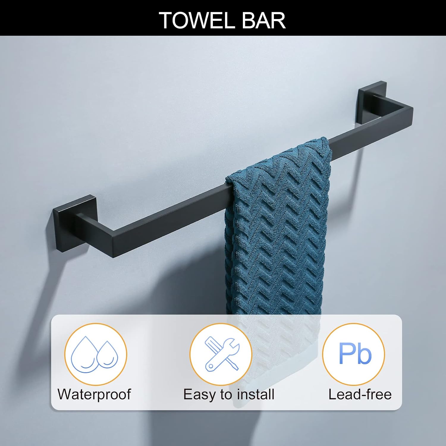 Black Towel Bar Set 5-Piece Bathroom Hardware Set Including 23.6 Inch Towel Bar,Towel Ring Towel Hook and Toilet Paper