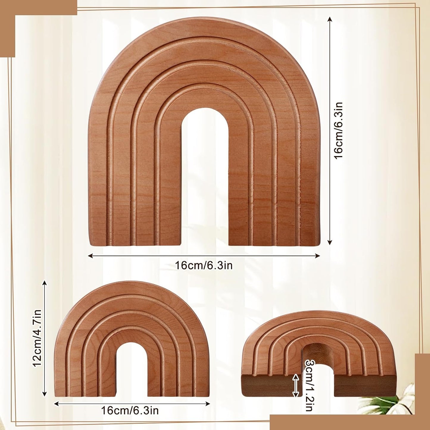 Wooden Arch Decor Boho Wood Rainbow Arch Decorative Objects Modern Shelf Decor Aesthetic / Set of 2