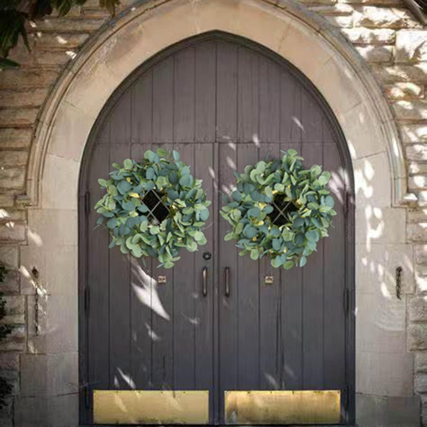 Artificial Eucalyptus Garland Faux Silk Leaf Dollar Eucalyptus Leaves Vines / Silver / Set of 2