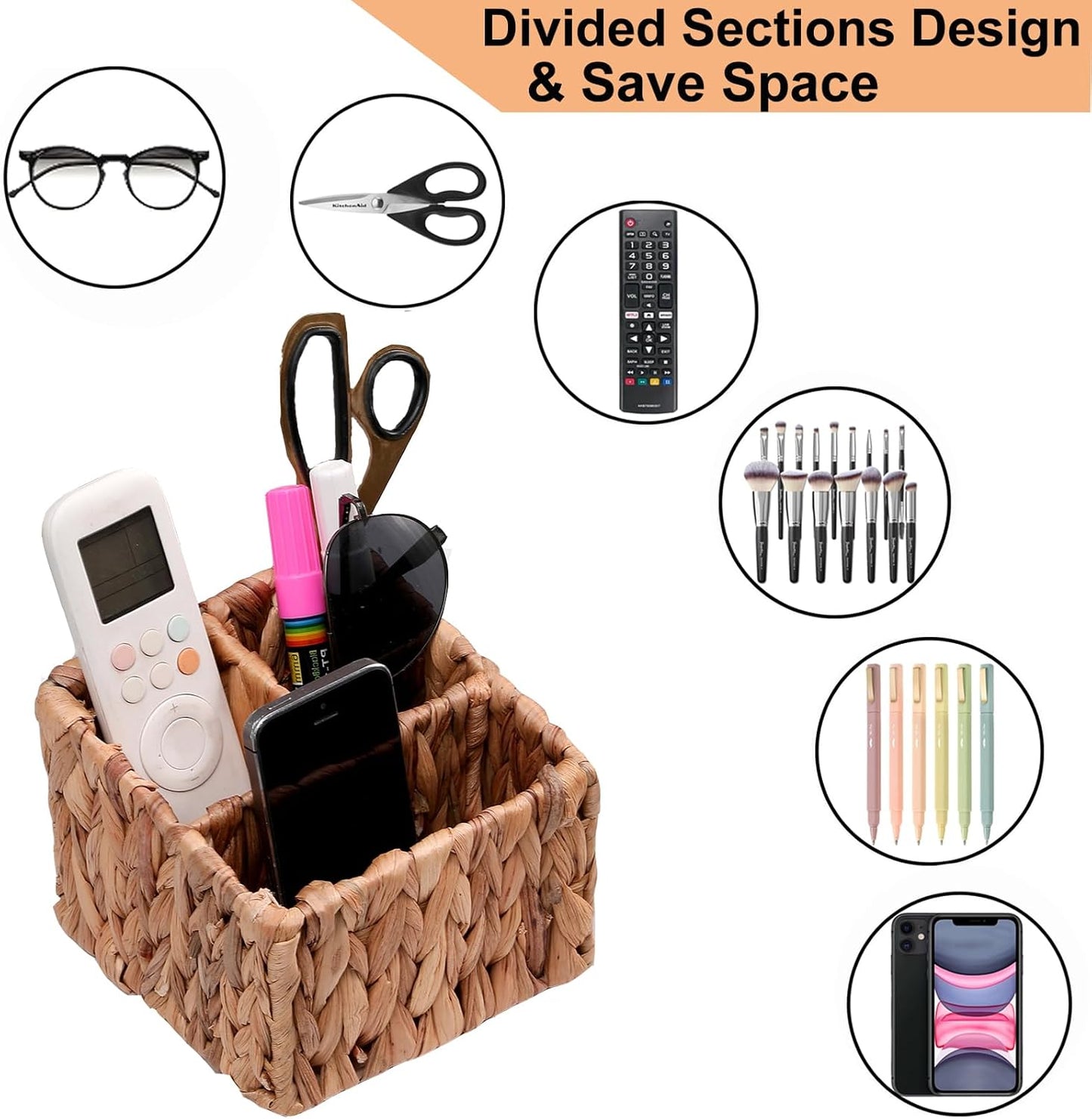 Wicker Remote Control Holder Hand Woven Water Hyacinth Storage Basket