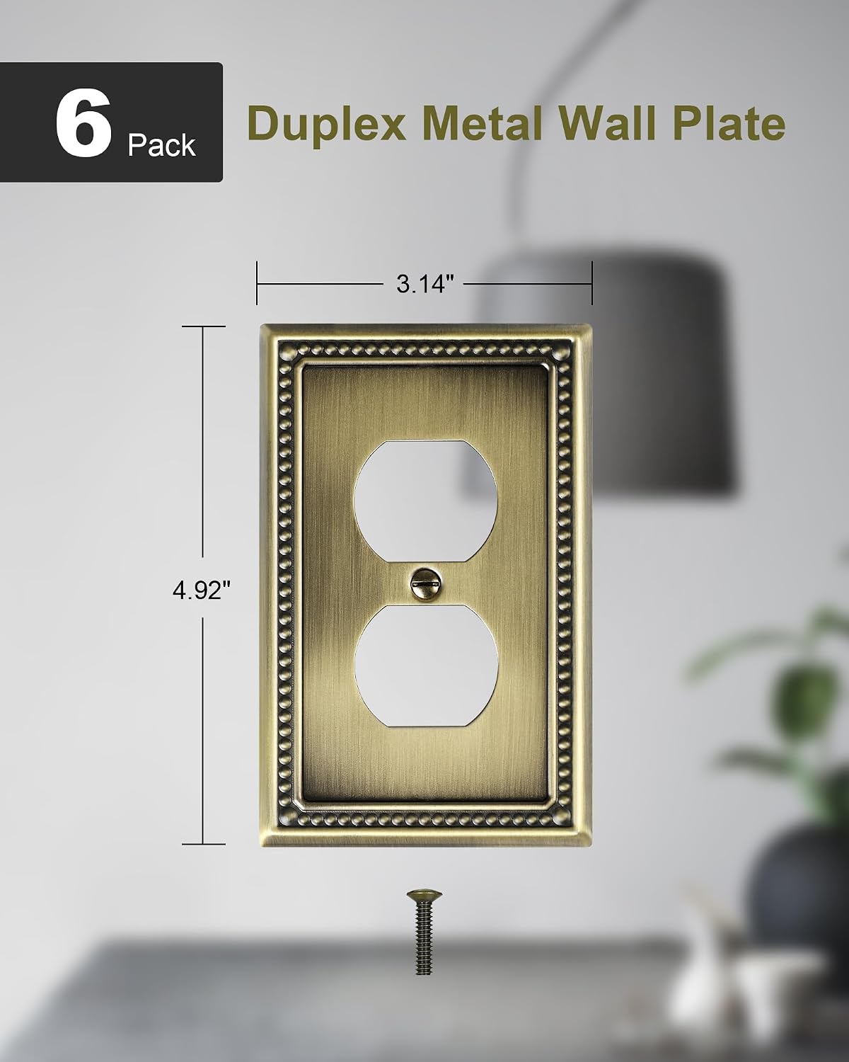6-Pack Duplex Switch Plates and Outlet Covers, Antique Brass | Pearls Beaded Decorative Metal Wall Plates for