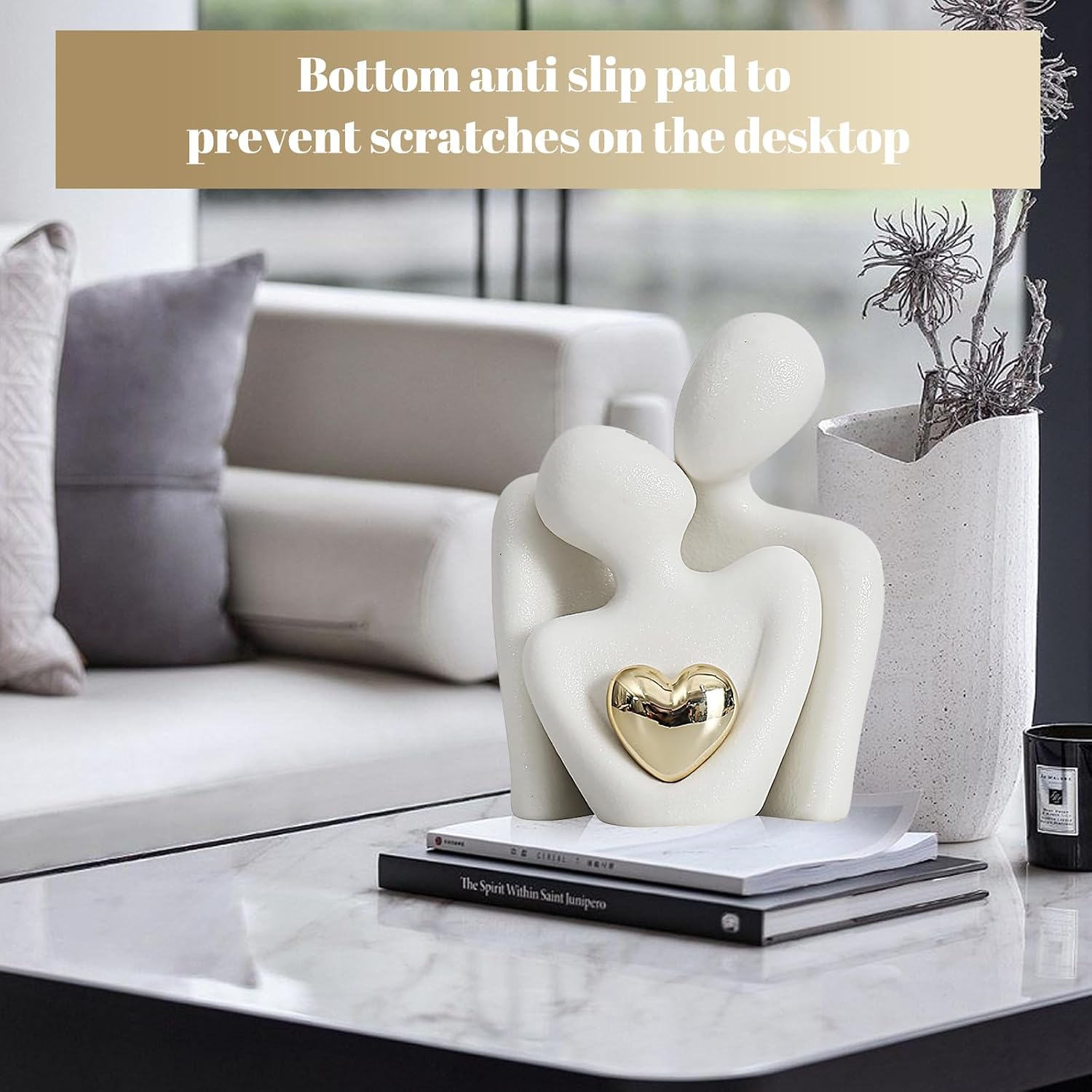 Ceramic Hugging Couple Figurines / White and Gold