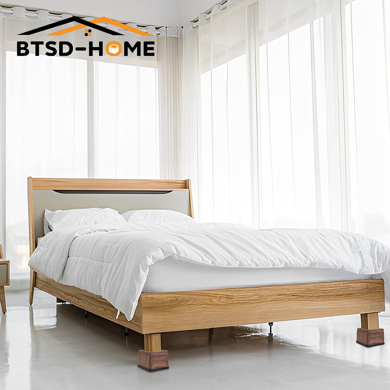 BTSD-home Wood Bed Risers 3 Inch, 8 Pack | Heavy Duty Square Furniture Risers, 2,200 lb, Anti-Slip Pads, Dorm Room