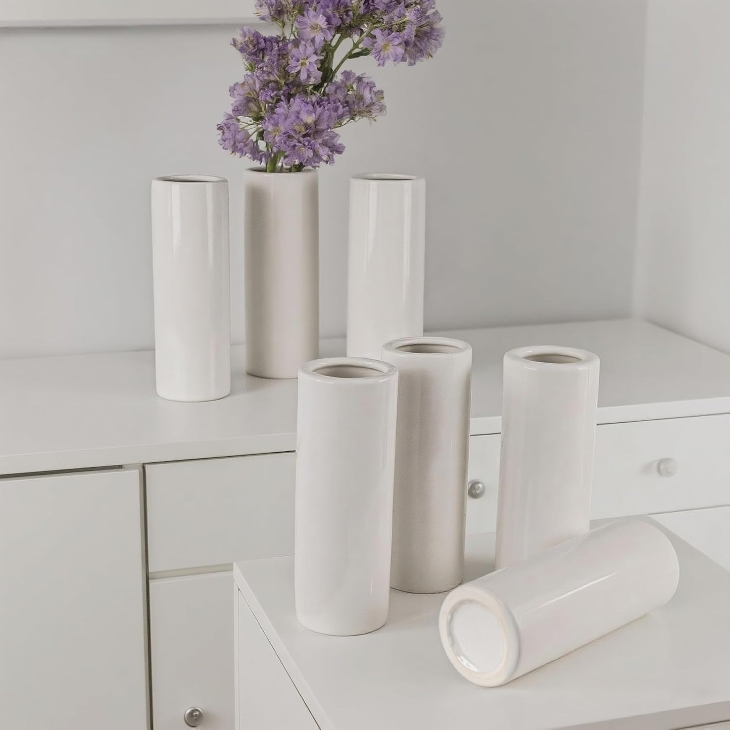 Modern White Ceramic Vase / White - Style 3 Large / Set of 10