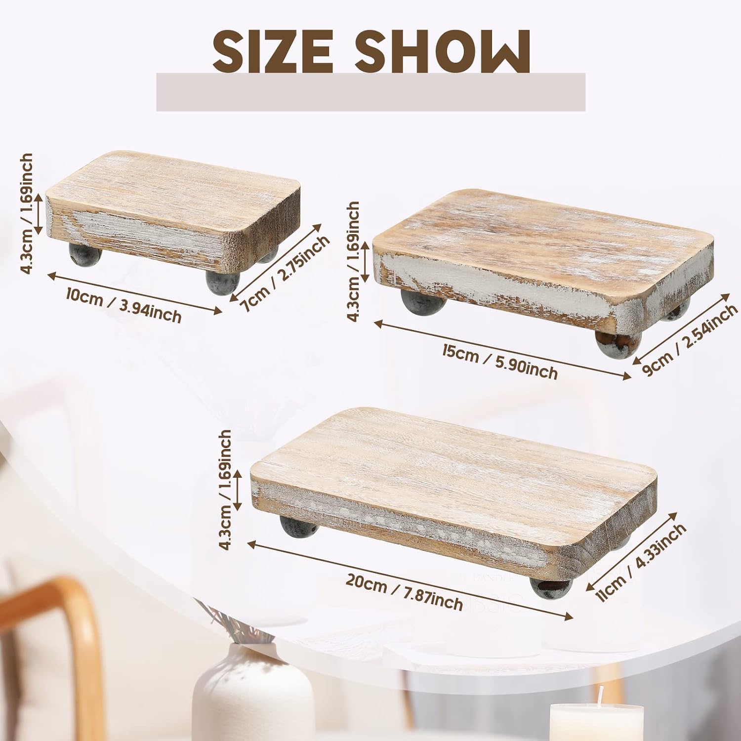 Wooden Risers for Display Pedestal Stand Wooden for Decor Farmhouse / White / 8 x 4.3 / Set of 3