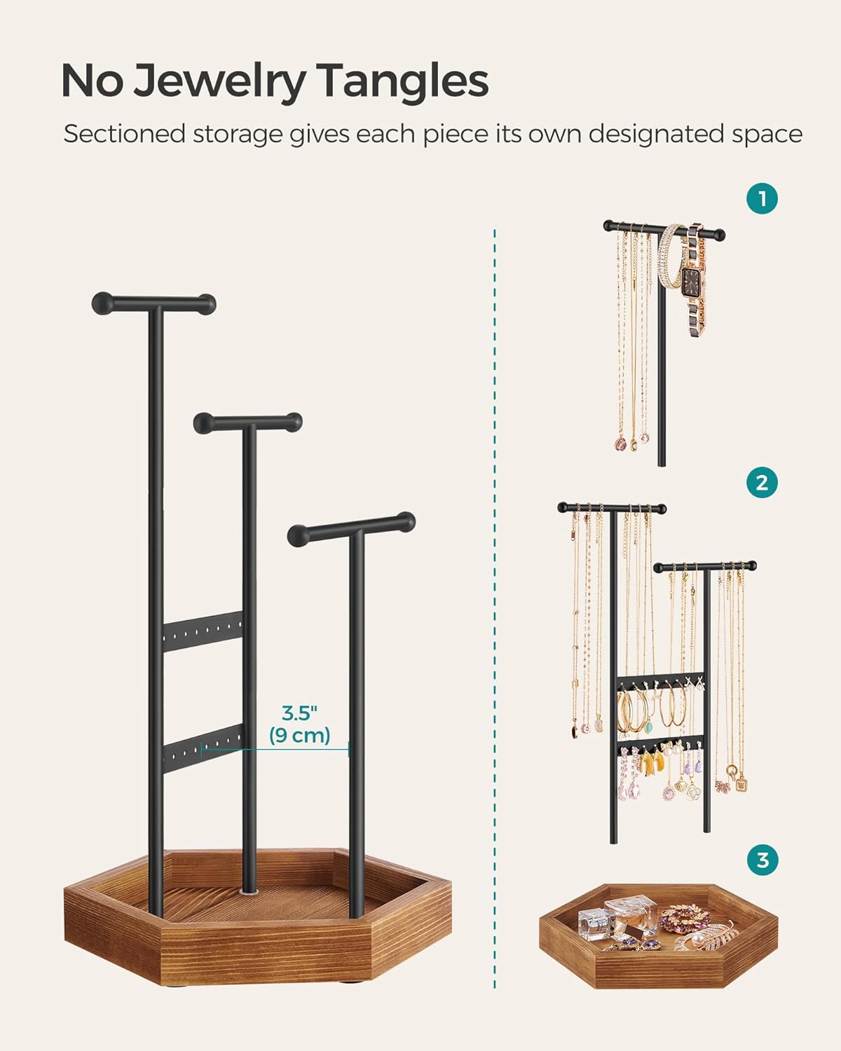 Metal Frame / Jewelry Holder / Ink Black + Caramel Brown