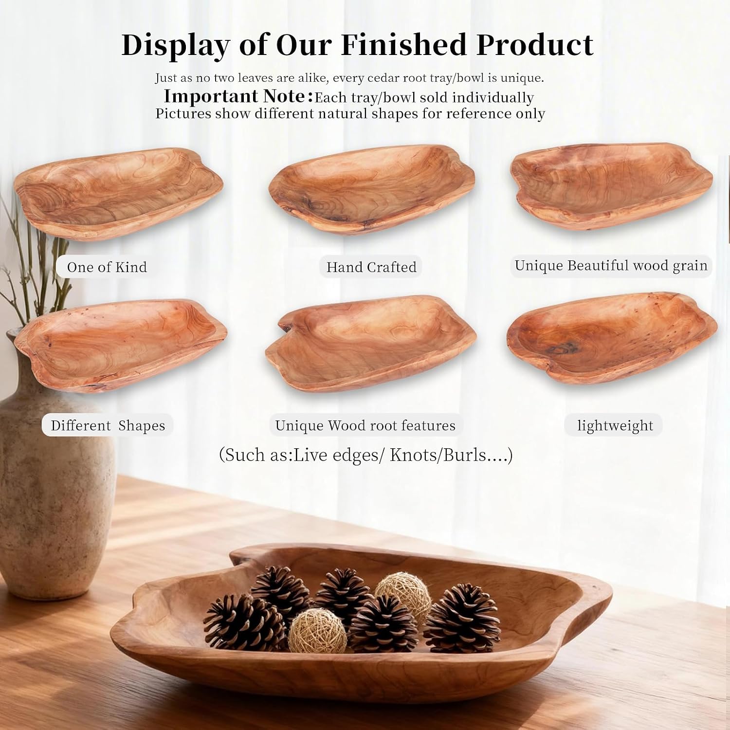 Wenrulgar11" Wooden Decorative Dough Fruit Key Candle Holder Bowl Handmade Serving Tray / Natural