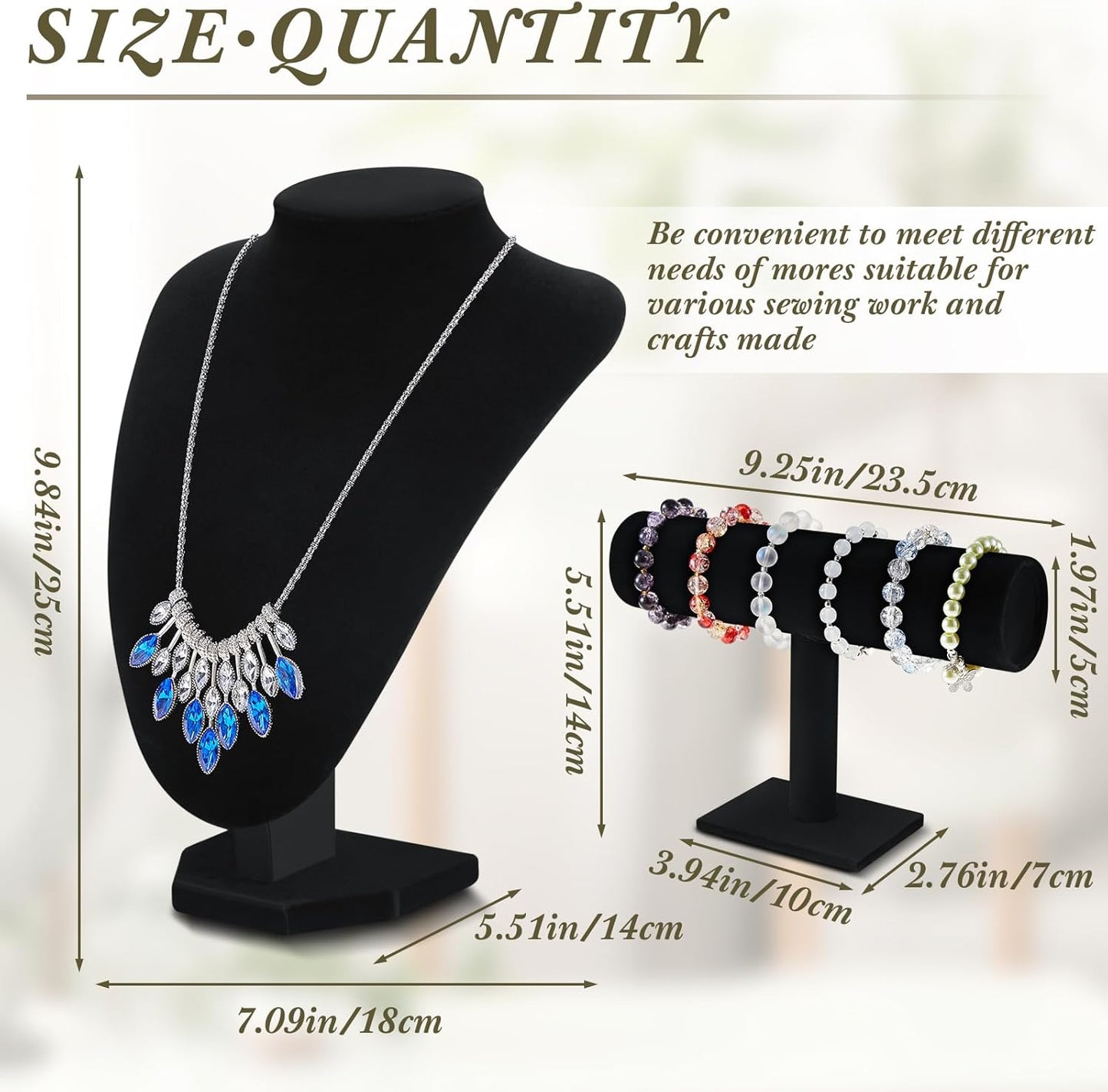 Jewelry Display Set Necklace Display Stand T Bar Bracelet Holder Jewelry / Black / Velvet / Set of 6