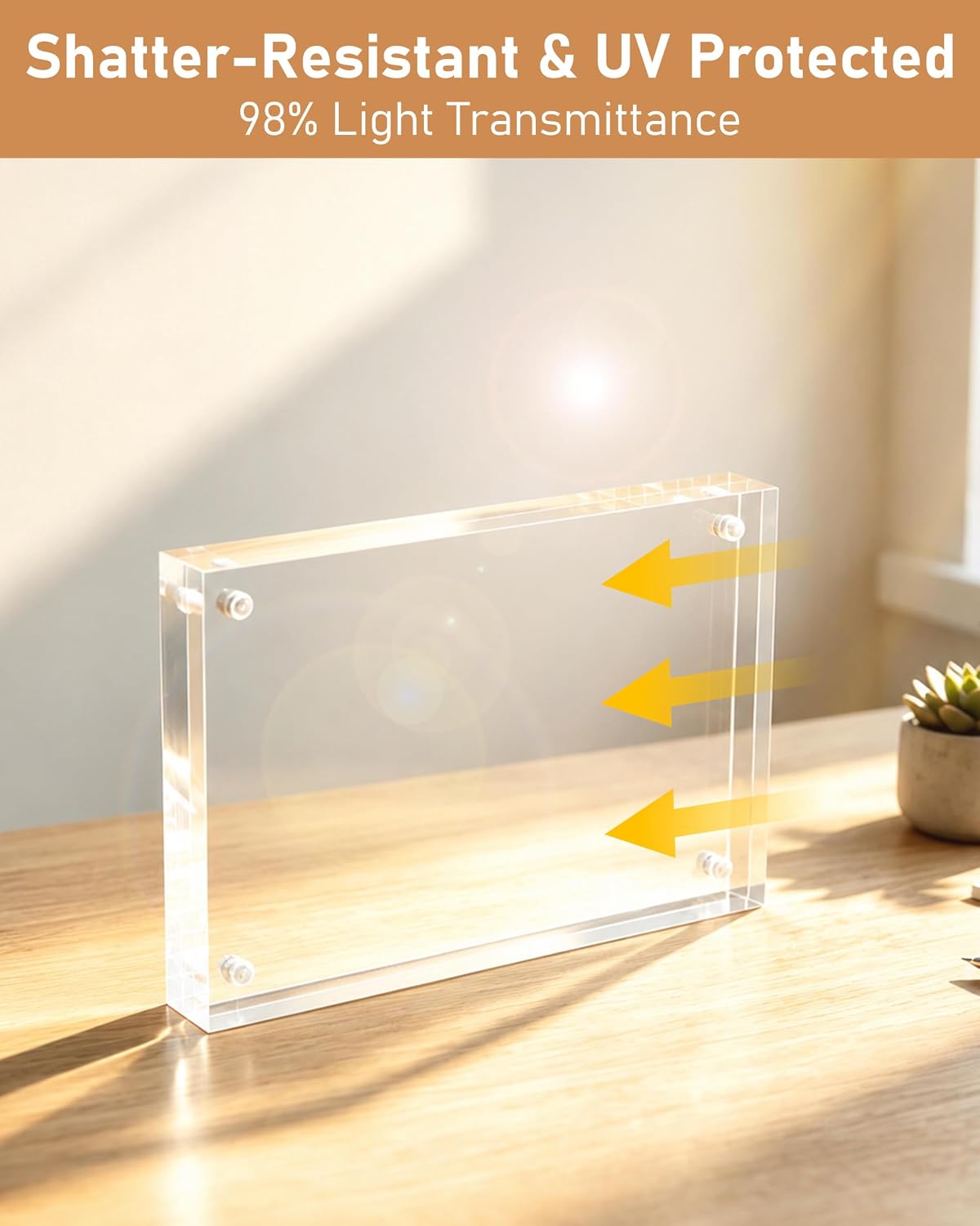 Picture Frame, 3 Pack 4x6 Solid, 20mm Thick Magnetic Acrylic Desktop | Double-Sided View, Tool-Free Photo Swaps, UV