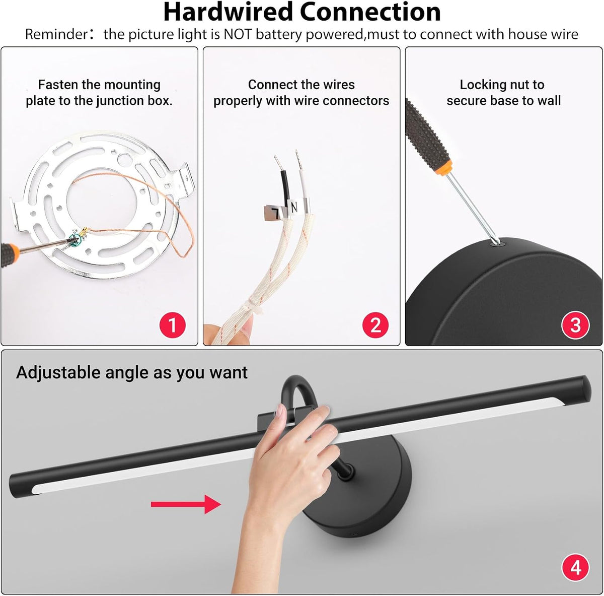 Tipace Hardwired Black Picture Lights for Paintings,23.6IN 3CCT Dimmable Modern Gallery Light with Remote Control Led