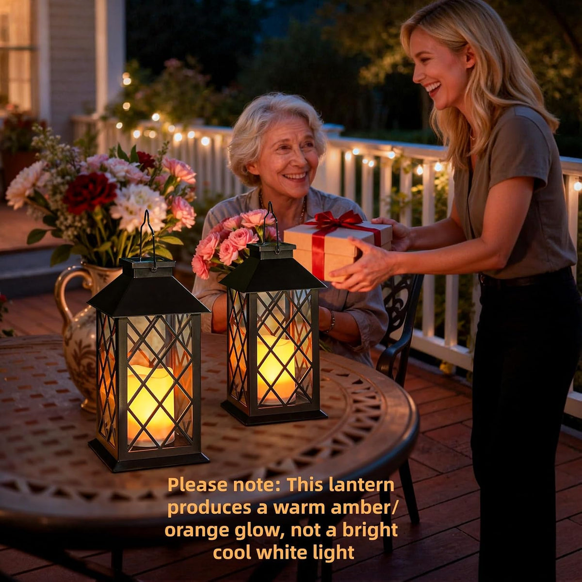 [2 Pack] TAKE ME Black 14" Solar Lanterns Outdoor Waterproof Garden Lanterns LED Candle Lights for Garden Outdoor Decor