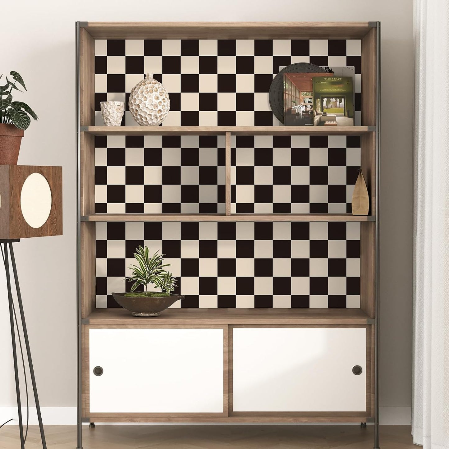 Vintage Black and Beige Checkered Wallpaper Peel and Stick Checkered / Black Beige / 17.5 x 118
