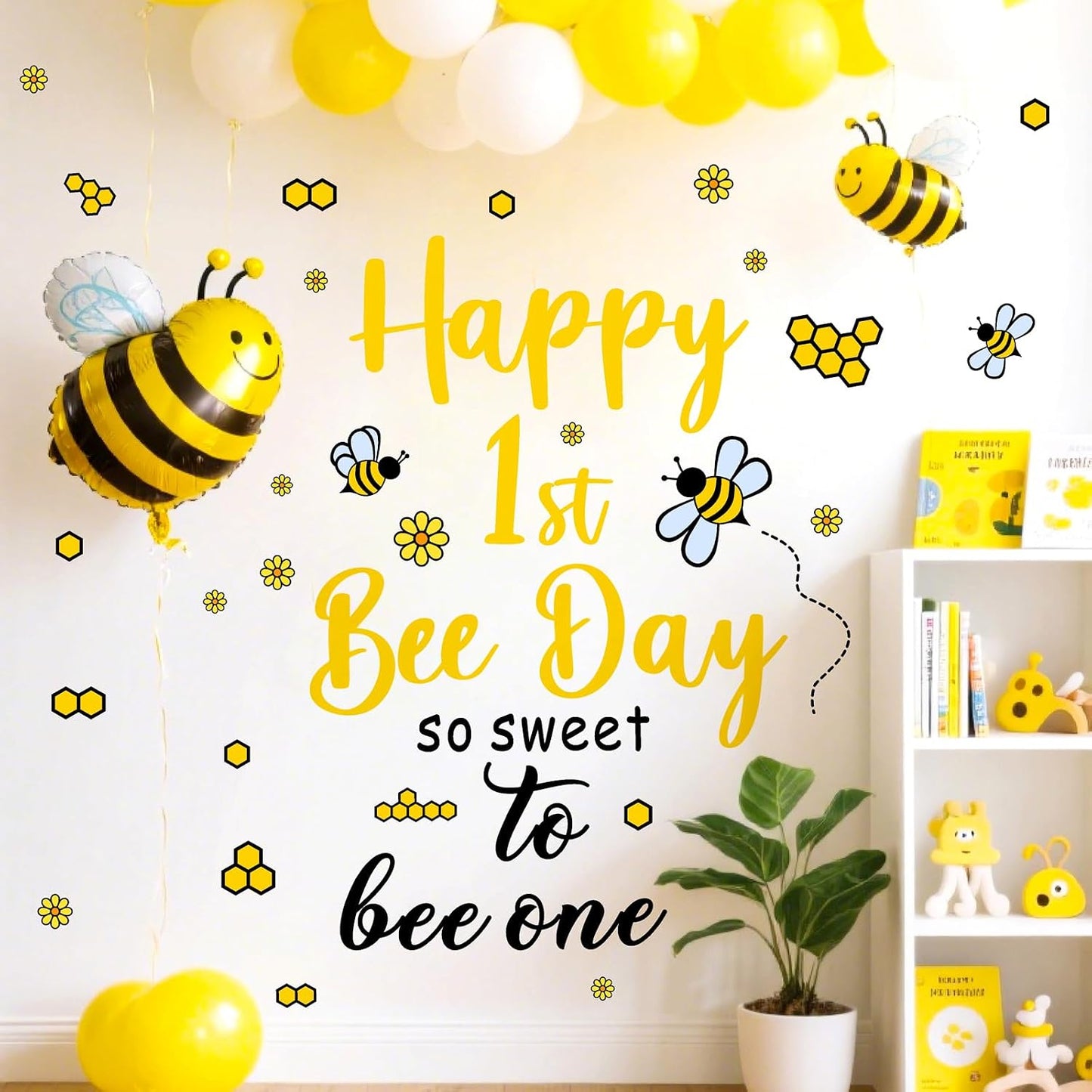 Day Party Decal First Birthday Backdrop Decals Happy 1st Bee Day Balloon Arch Stickers / First Bee