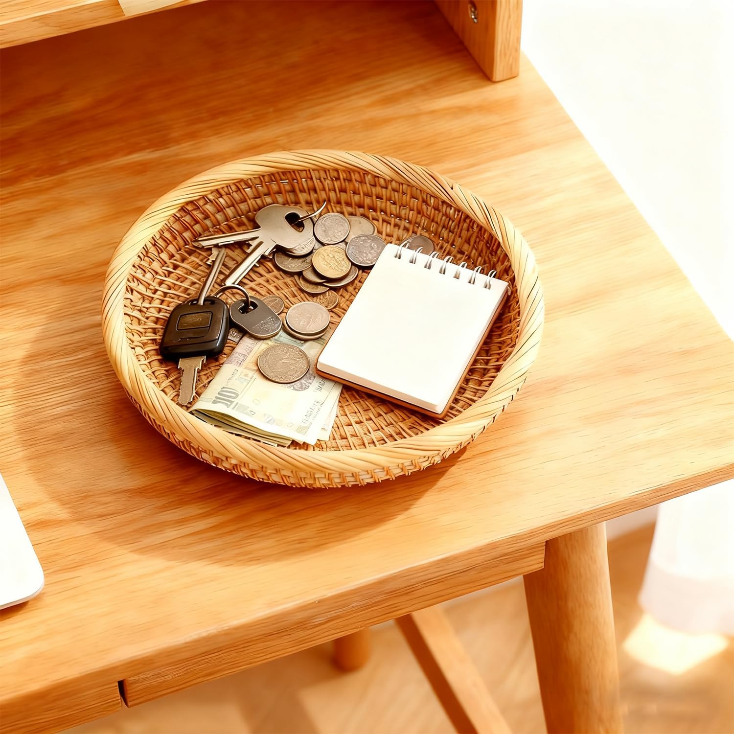 Round Catch All Tray for Keys / Natural / 7.6 Inch