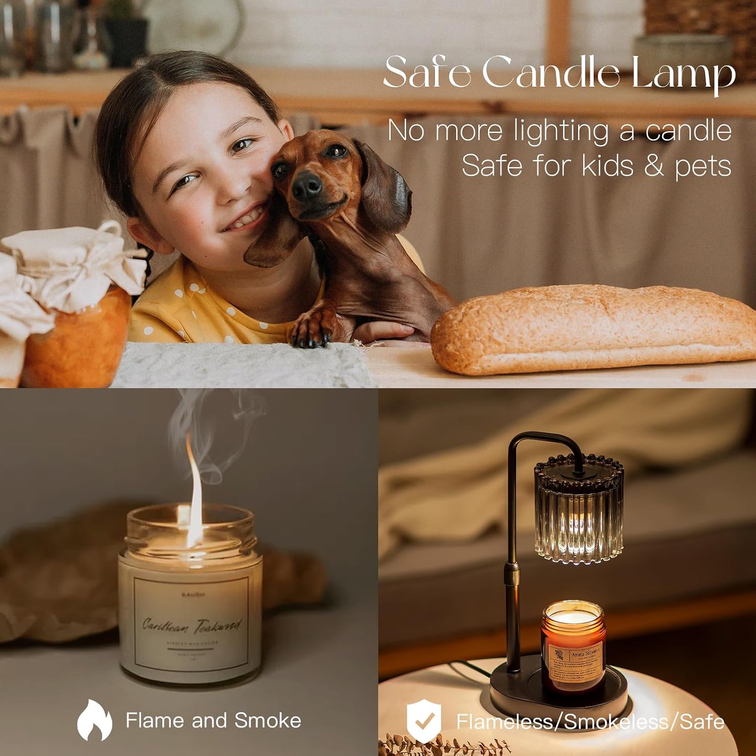 Candle Warmer Lamp with Timer: Black Wax Melt Warmer | Height Adjustable, Dimmable, with 2 Bulbs, Modern Farmhouse