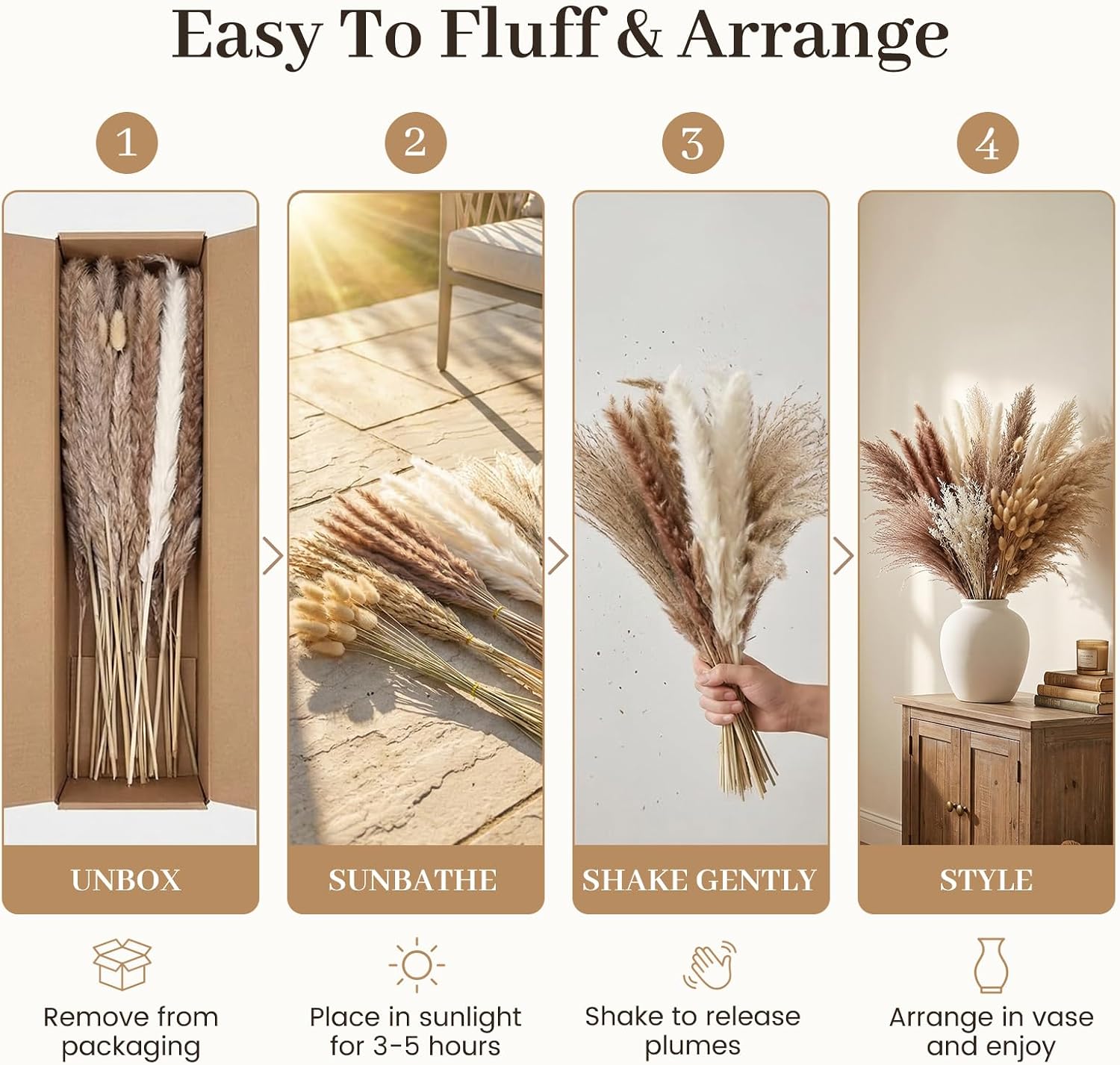 Home Vase & / Dried Flower Filler for Centerpieces / Natural / Set of 450