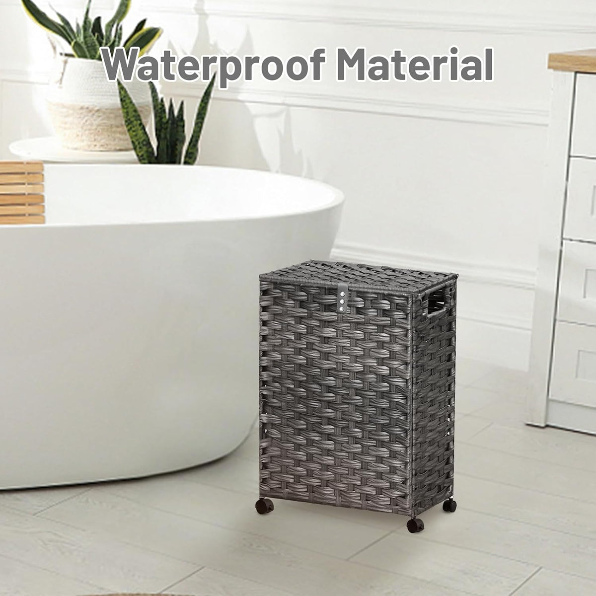 Hiagnete Toilet Paper Storage Basket with Lid and Wheels, Rattan Toilet Paper Holder Storage, Toilet Paper Organizer