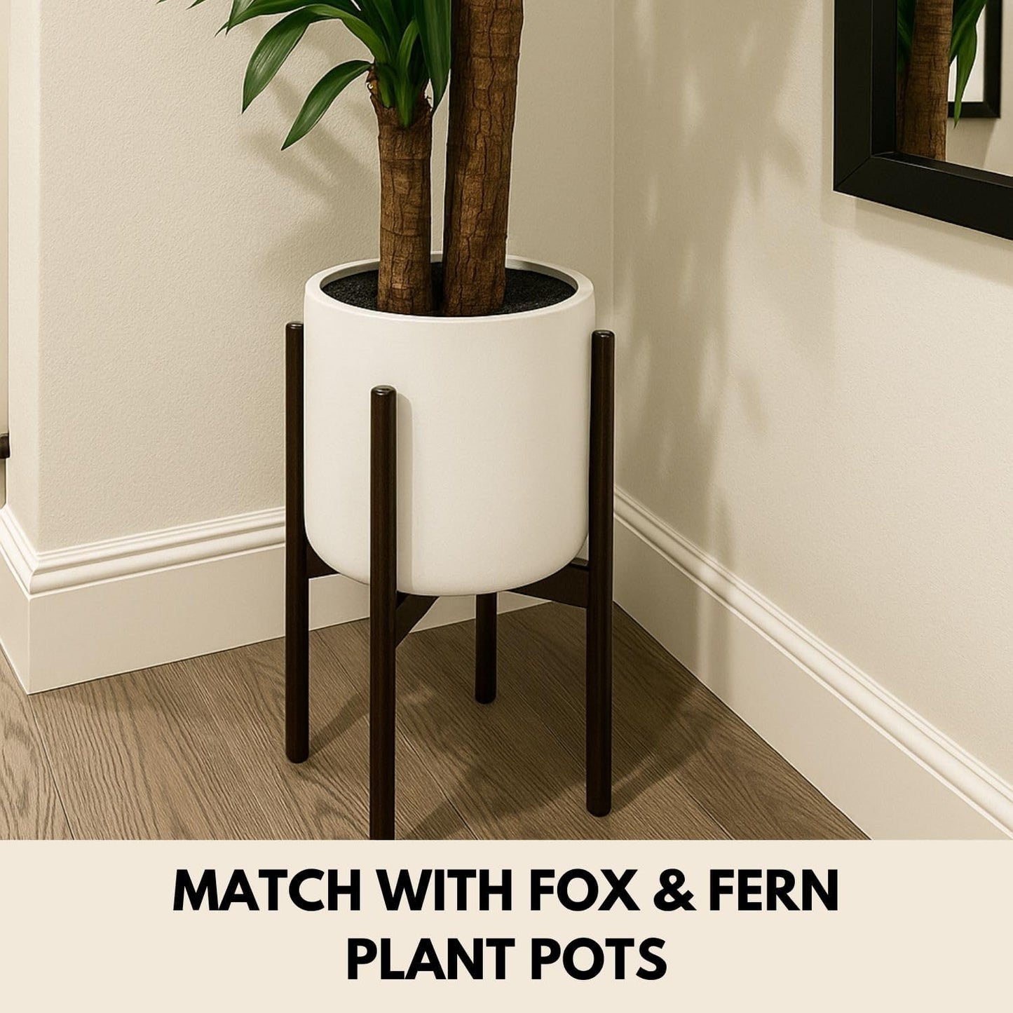 Fox & Fern Adjustable Plant Stand Indoor — 8 to 12 Inch Premium Mid Century Bamboo Plant Stand with Adjustable Width;