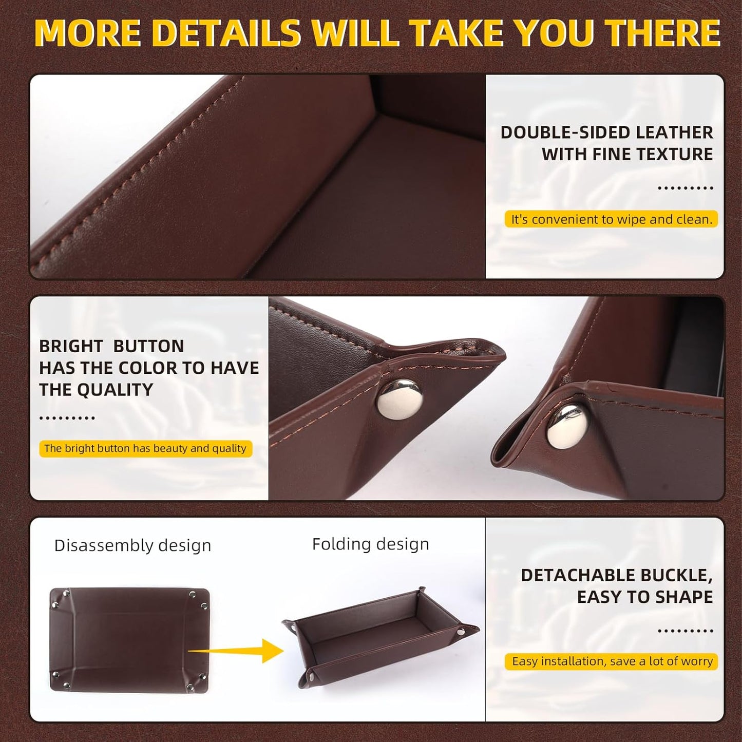 Valet Tray for Men Women / Dark Brown Rectangle / Set of 2