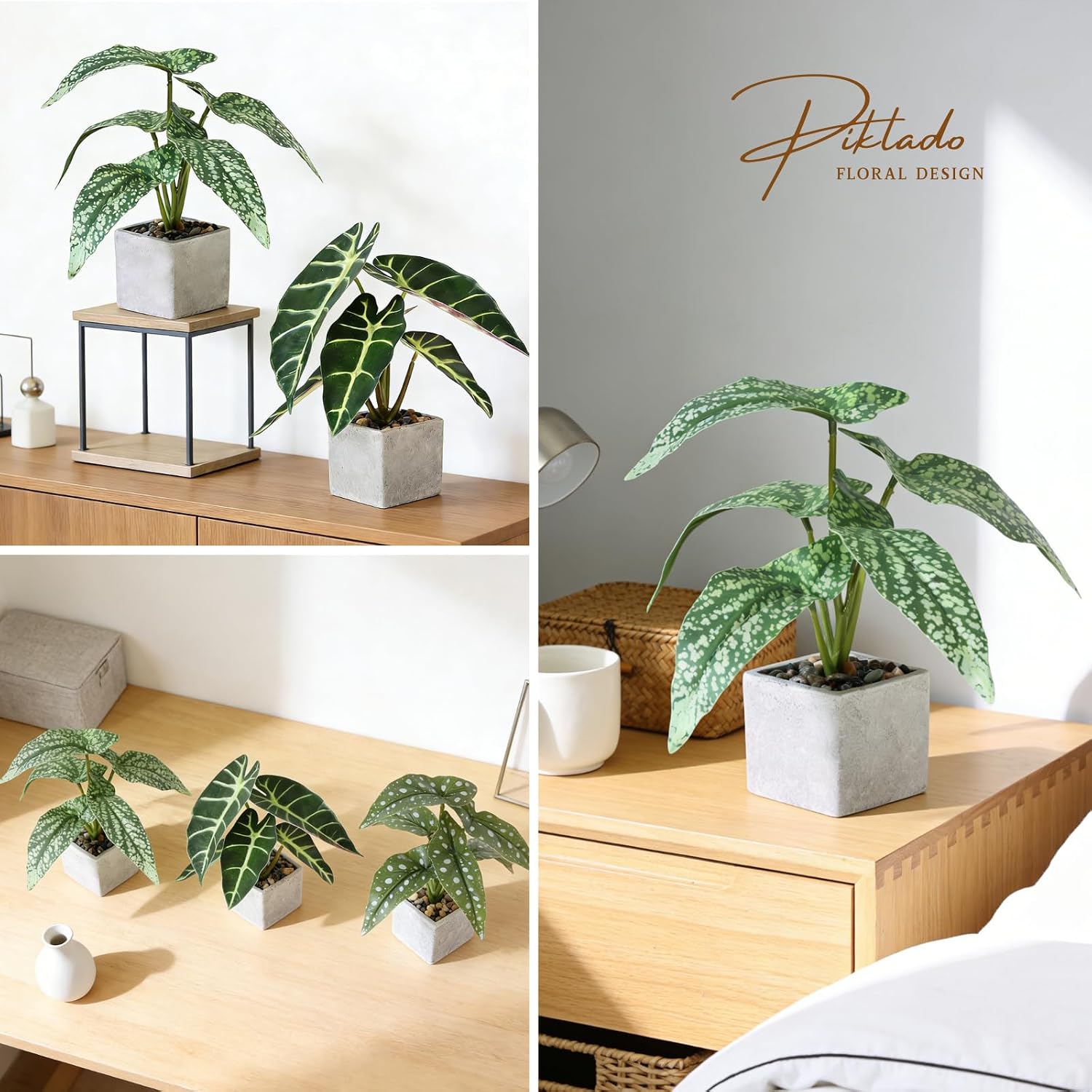 Small Fake Plants Artificial Begonia Leaves Faux Plants Indoor / Green / Set of 3