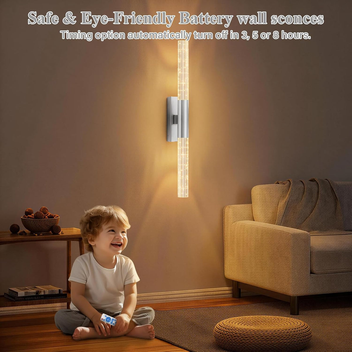 camuucci Battery Operated Wall Sconces Set of 2, Rechargeable Wall Lights | 12000mAh Long-Lasting Battery,Dimmable